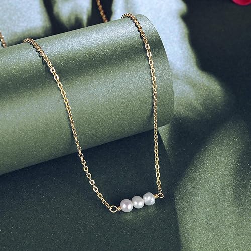 Miniatura 6 de Befettly - Gargantillas de perlas pequeñas cristales y turquesas de estilo fino y delicado hecho a mano chapado en oro de 14 quilates