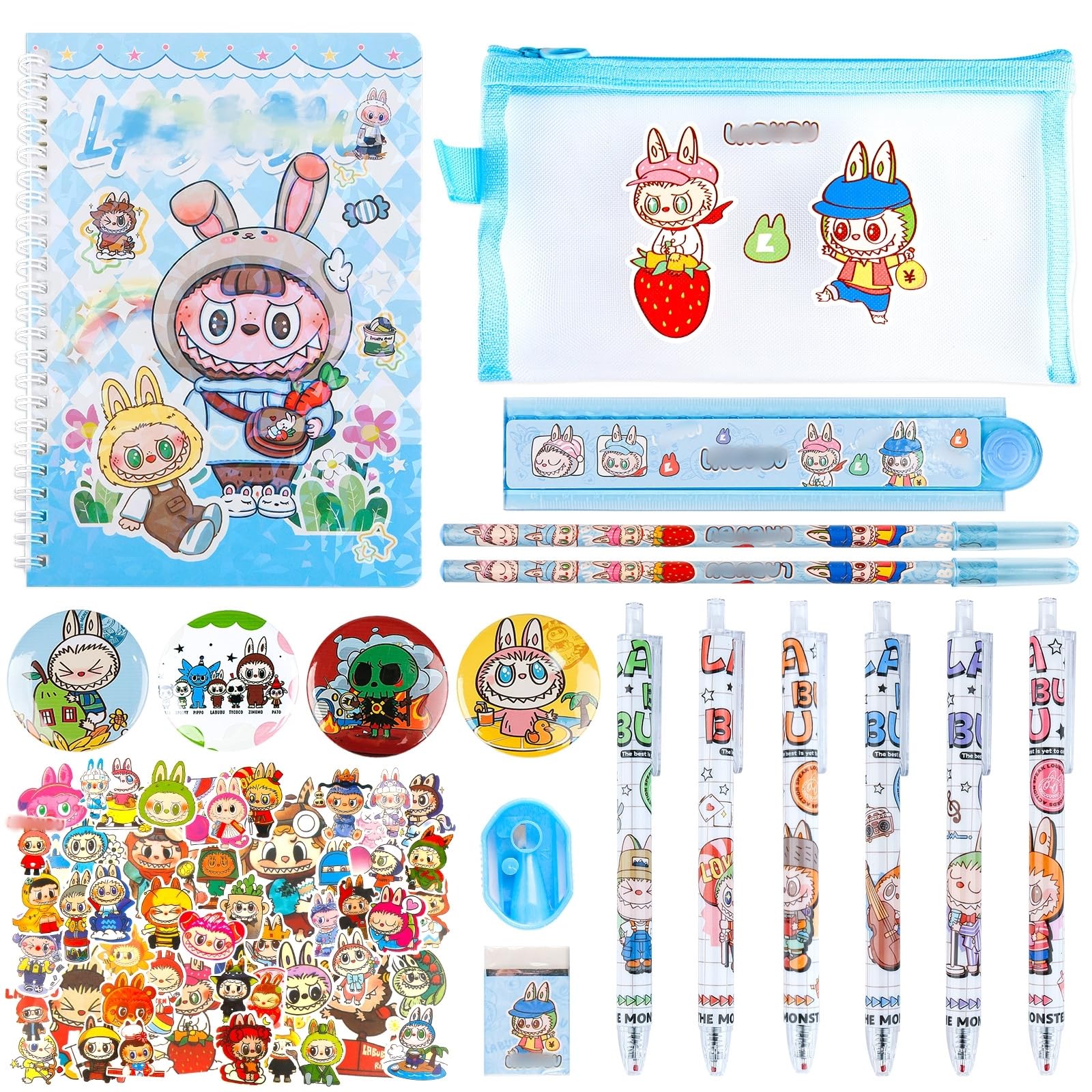 yumcute Kawaii Stationery Set Cute School Supplies Back to School Gift for Kids Office Supplies Gifts for School Season Girls Including Notebook Pencil Case Gel Pens HB Pencils Sharpener Ruler Eraser