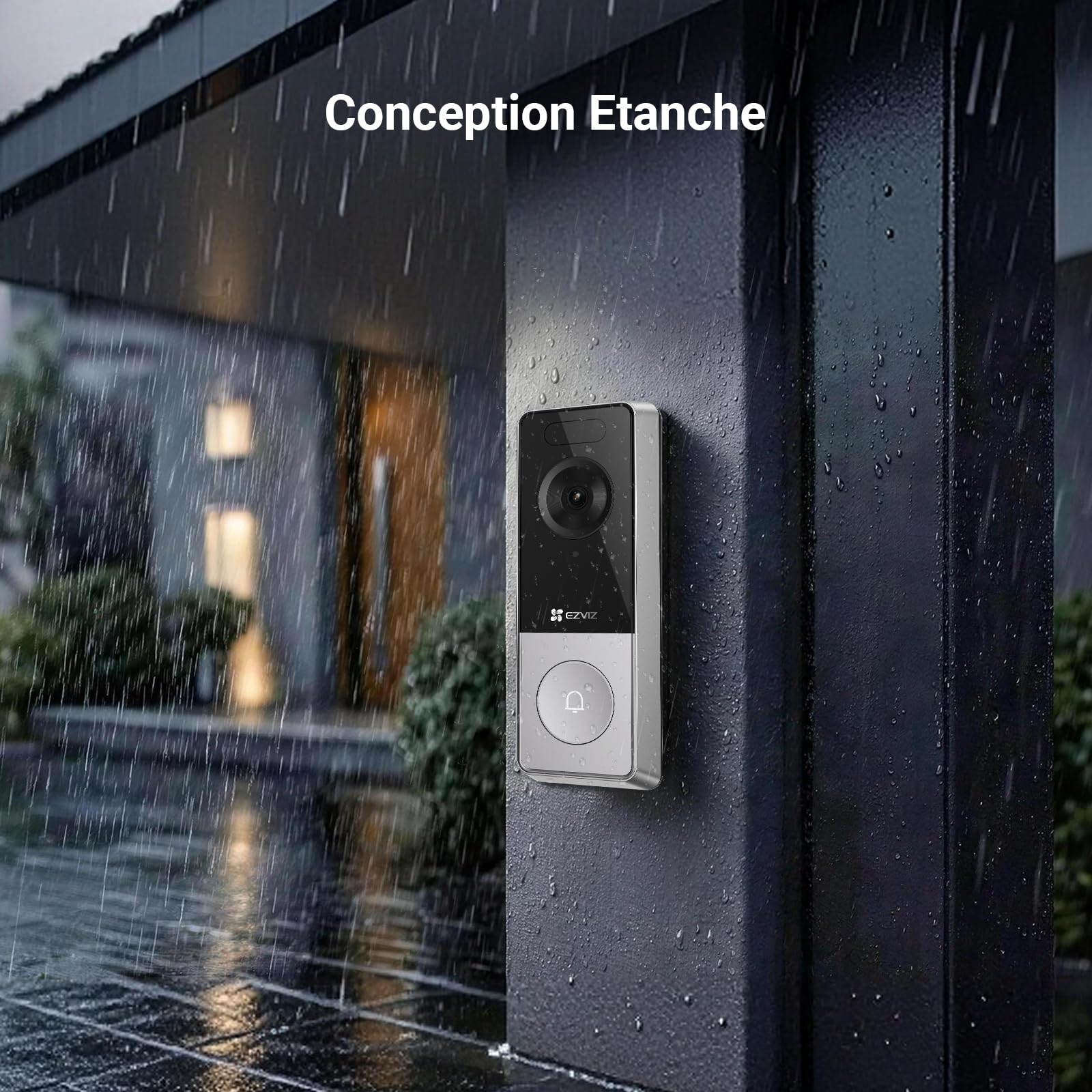 EZVIZ Sonnette sans Fil Exterieur Etanche Caméra 3K 5MP, Batterie 9,600 mAh, Vision Nocturne Couleur, Détection Humaine, Audio Bidirectionnel, WiFi 6 CP8