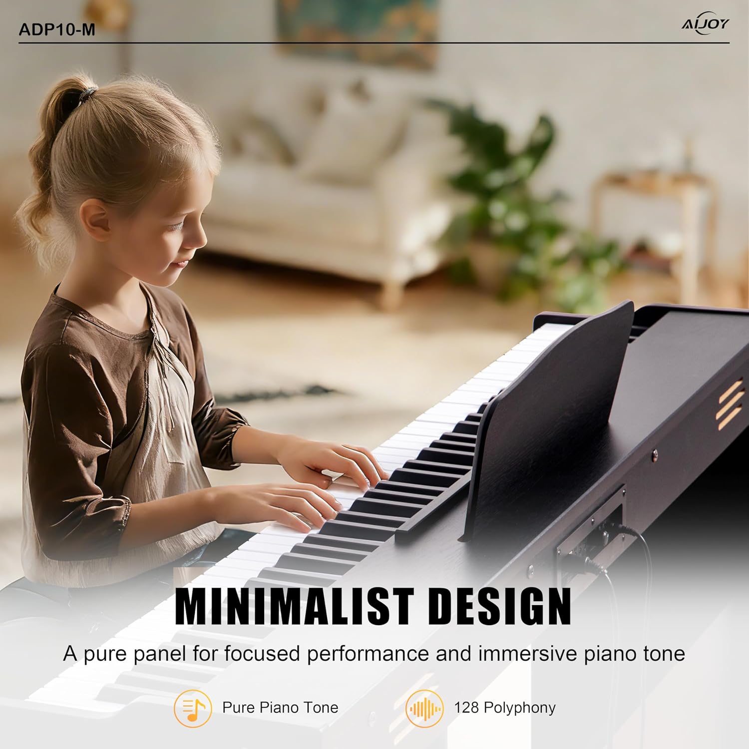 AiJoy Digital Piano 88 Key Semi-weighted Keyboard, Compact Beginner Home Electric Piano, Minimalist Design, Elegant Keyboard Piano With 3-Pedal Unit, USB-MIDI/Headphone Support (ADP10-M)