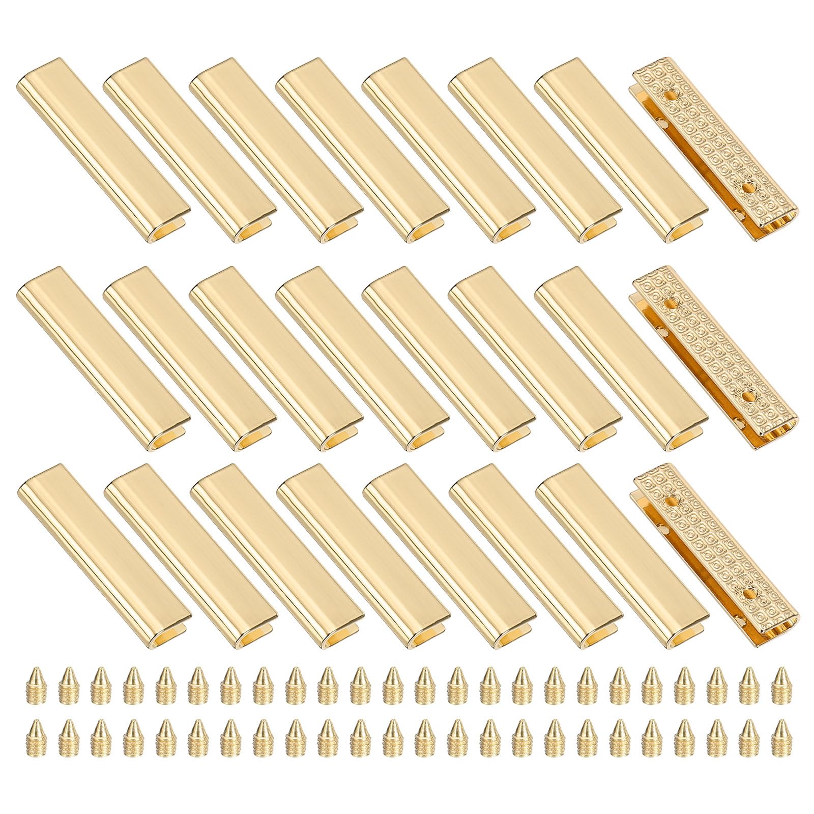 sourcing map 24Pcs Metal Belt Buckle End Tips with Screws, Light Gold Zinc Alloy Purse Hardware Belt Tip 0.28" Wide 0.98" L Rectangle Zipper End Cap for DIY Crafts Bag Making Belt Clip Clasps