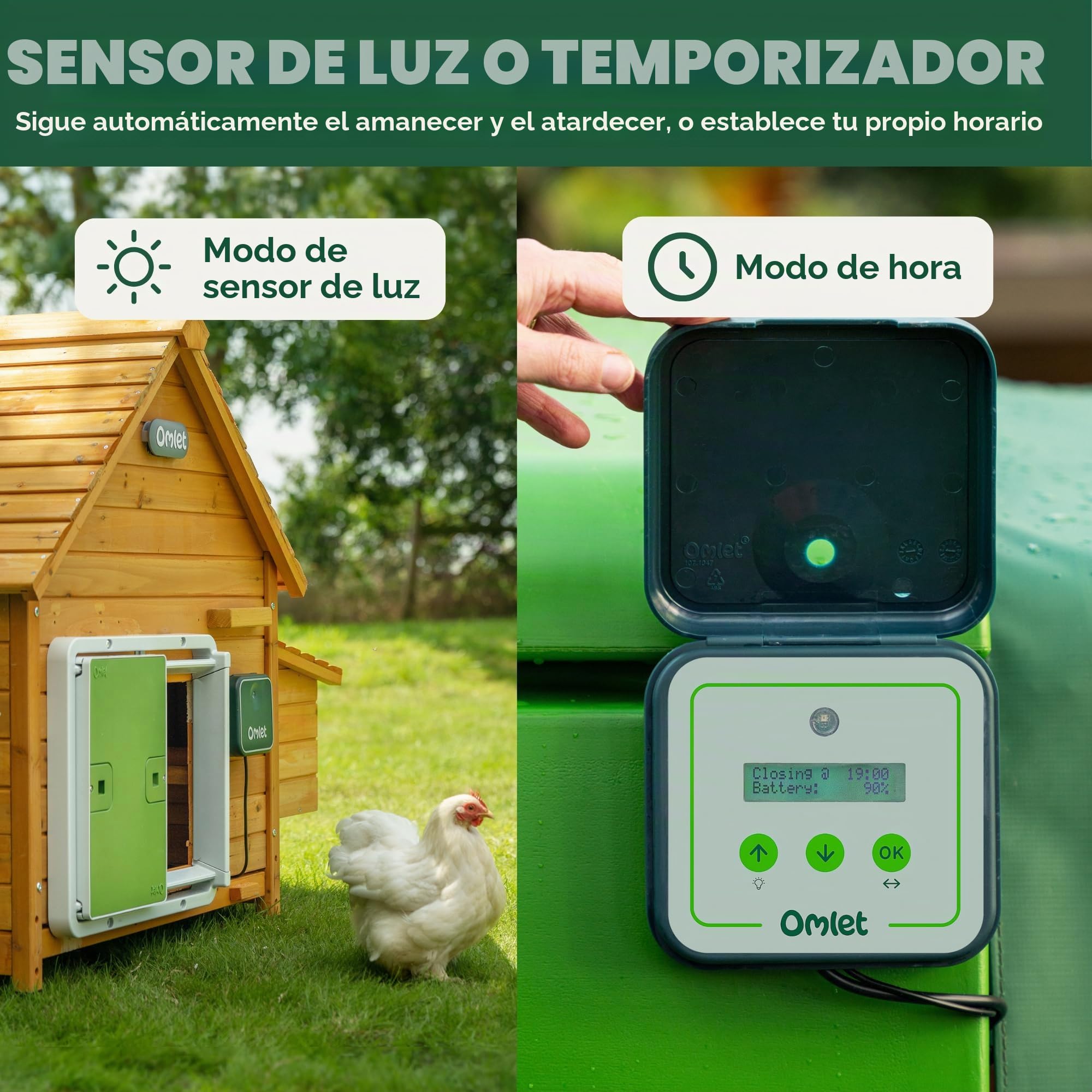 Omlet Smart - Abridor automático de puerta de gallinero | Wi-Fi habilitado | Programable con aplicación | Operado por sensor de luz o temporizador | Fácil de instalar | Alimentado por red o batería |