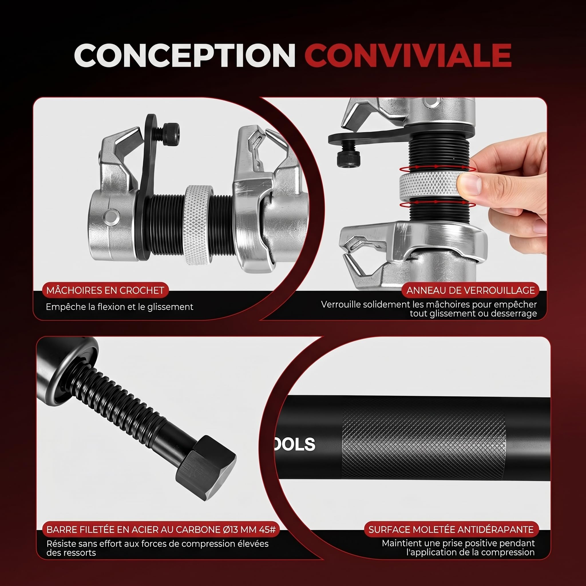 BILITOOLS Lot de 2 Compresseurs de Ressort Amortisseur Macpherson | Professionnel, charge 1200kg, outil auto robuste, compresseur ressort hélicoïdal, étrier de sécurité inclus