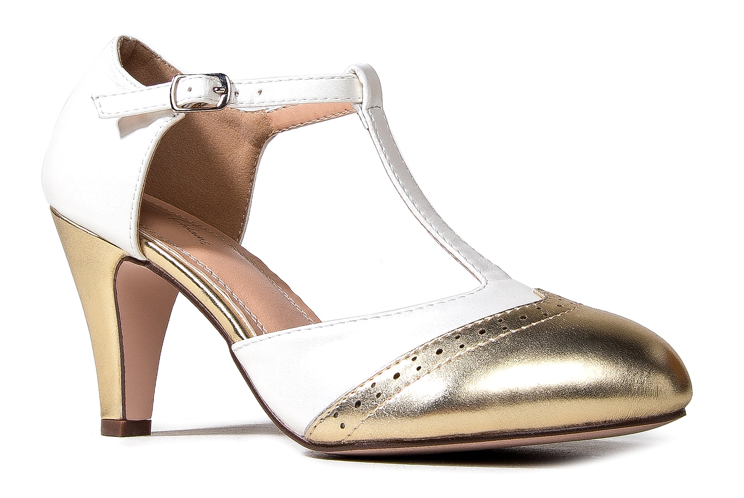 Sherry Mary Jane - Retro Round Toe T Strap Low Kitten Heel Oxford Pumps