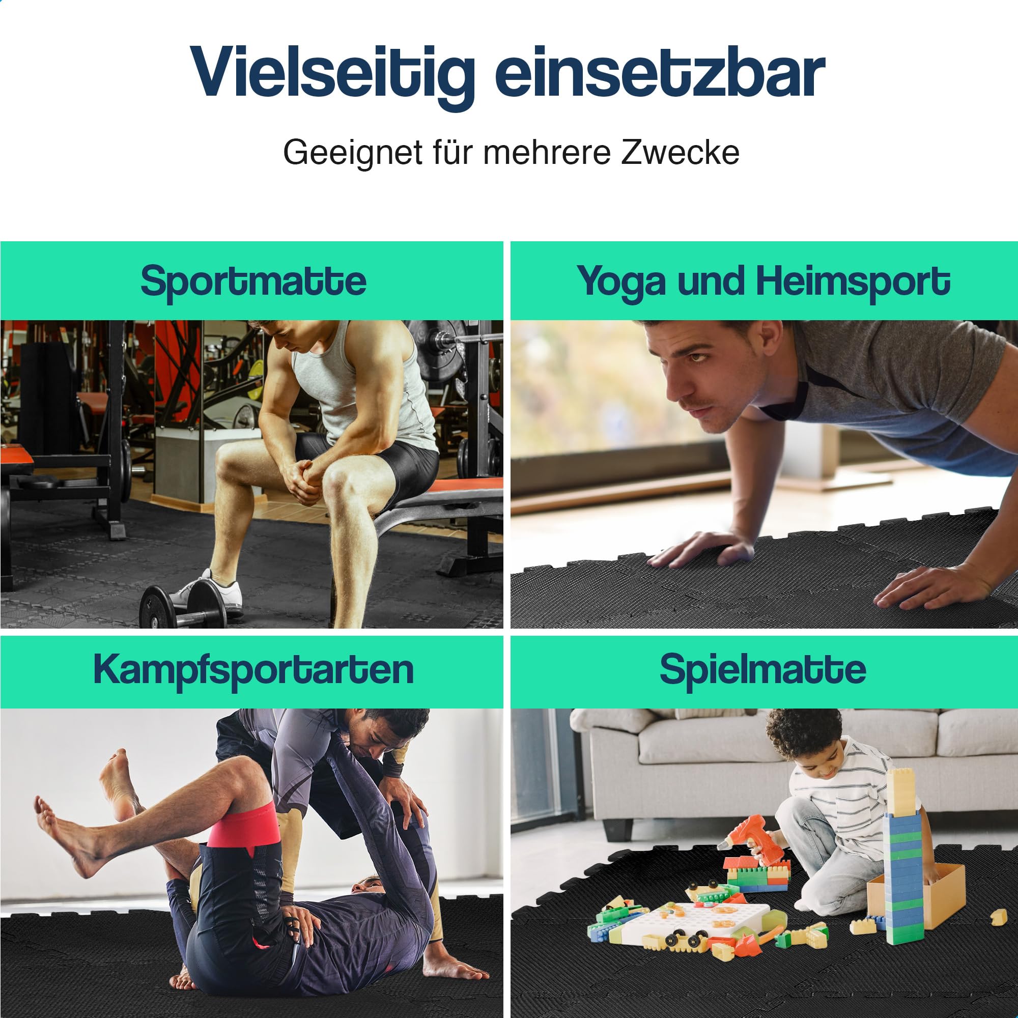 Hulser Fitness Puzzlematte - 30 x 30 cm - Bodenschutzmatten für Sporträume - Unterlegmatte, Fitnessmatte, Trainingsmatten, Schutzmatten für Fitnessgeräte