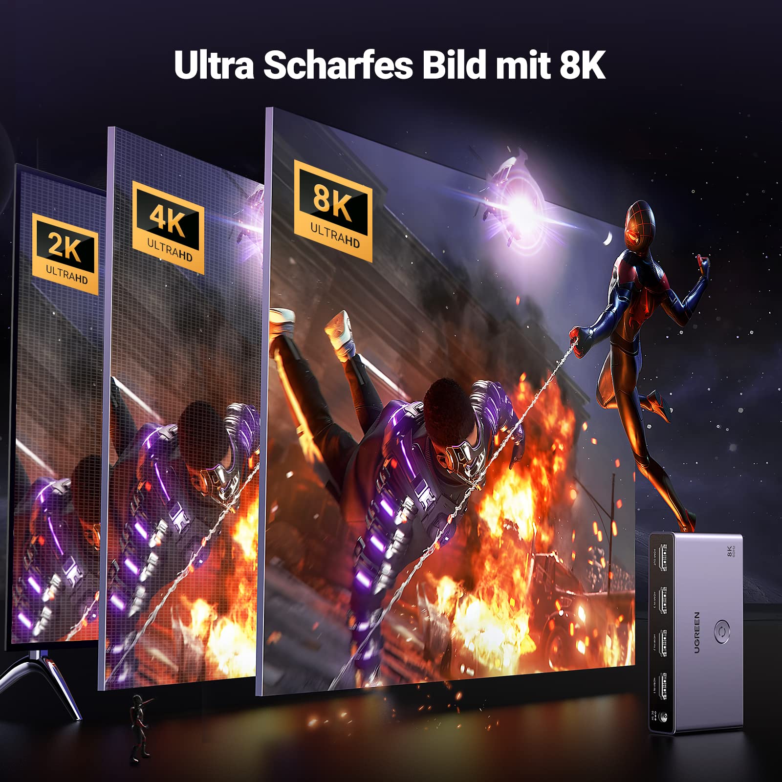 UGREEN HDMI 2.1 Switch 8K@60Hz HDMI Splitter 3 In 1 Out HDMI Umschaltpulte Unterstützt VRR & ALLM, Dolby Vision, Kompatibel mit PS5, Xbox, Apple TV, DVD Spieler