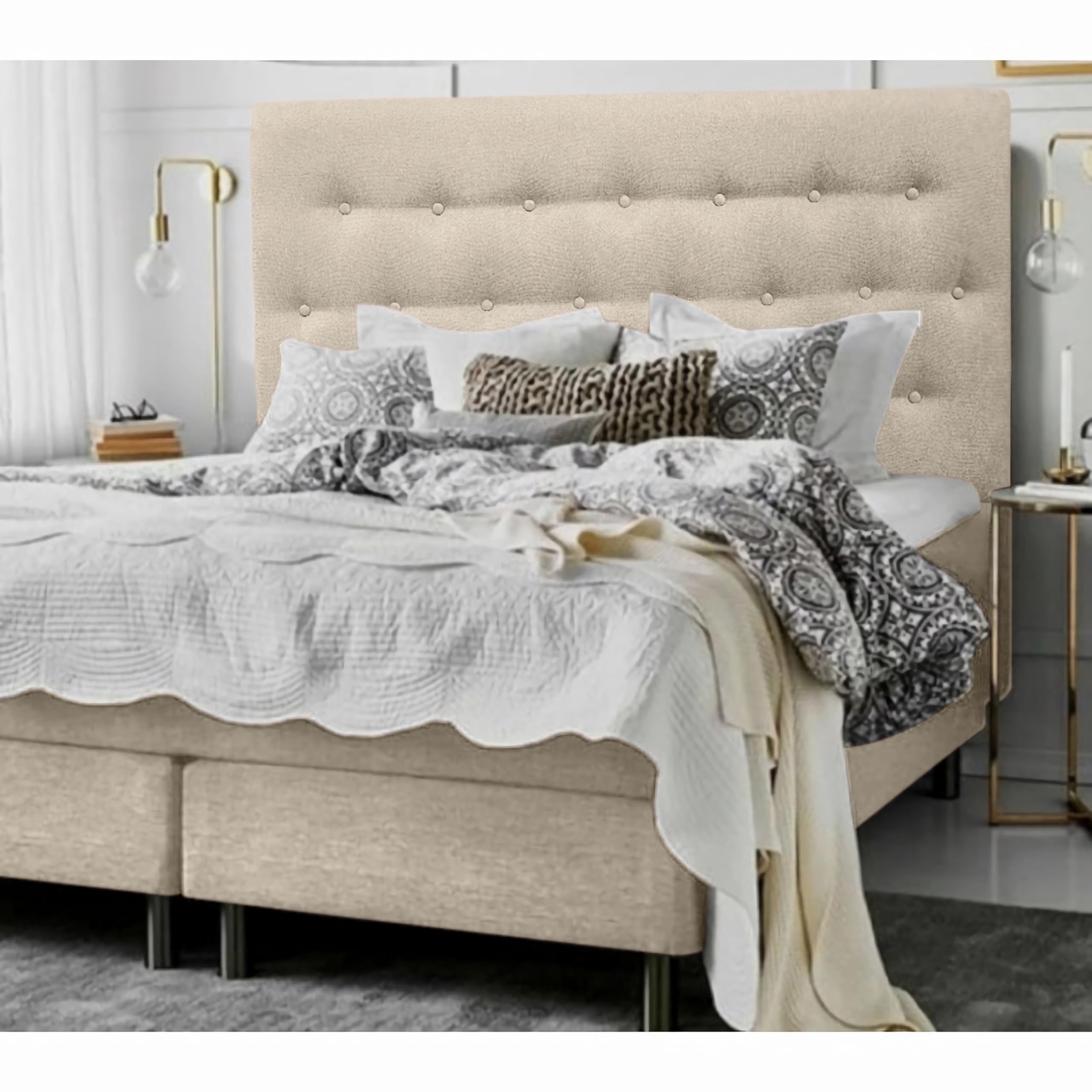 DecorQUALITY Cabeceros de Cama tapizados de Madera Polipiel Acolchado Tejido Antimanchas Dormitorio cabecero Matrimonio Moderno Mod. Paris Todas Las Medidas y Colores (Beige, 180 * 70)