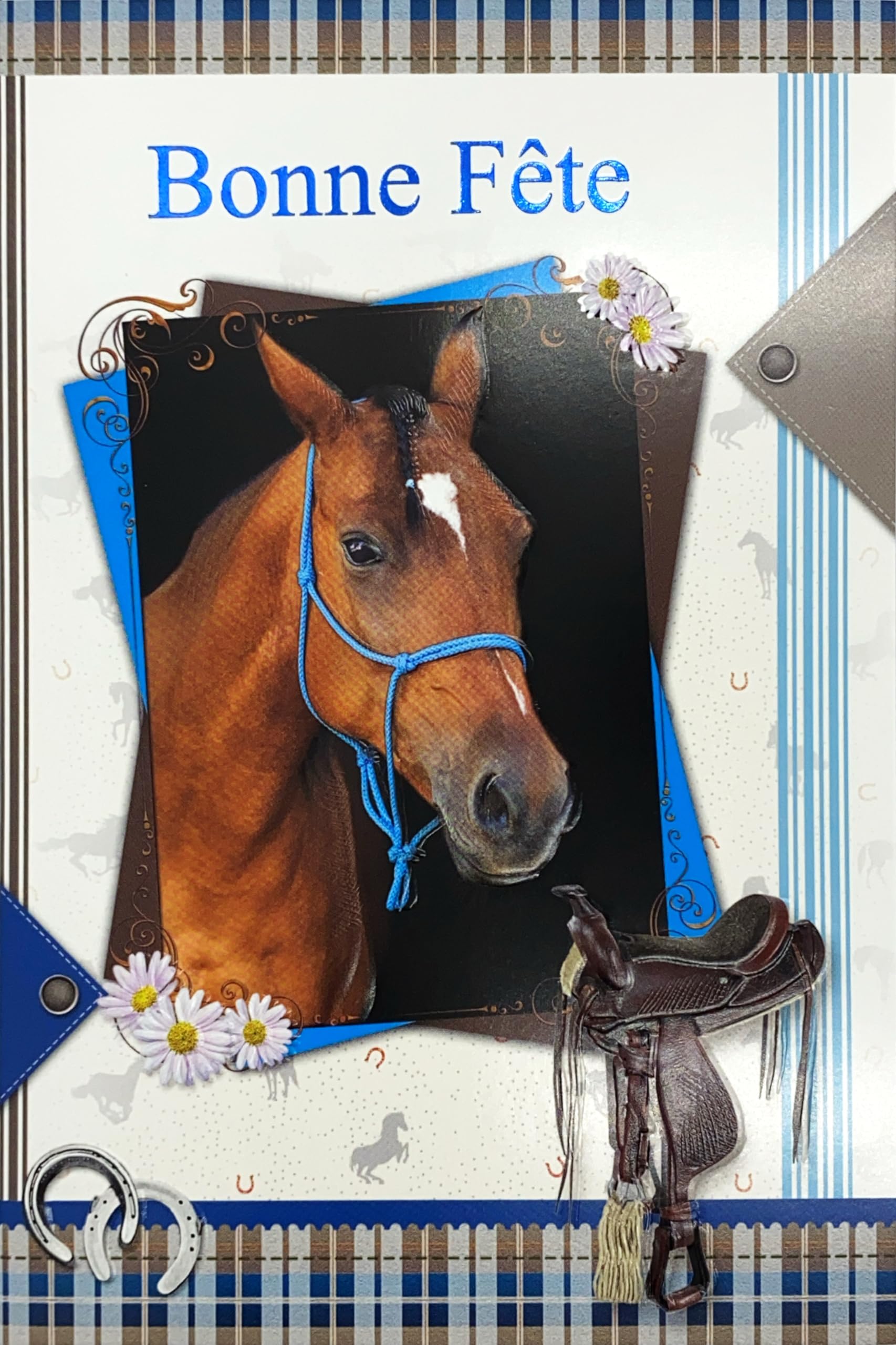 37-056-1 Embossed Happy Feast Greeting Card for Young Girl Rider Equestrian Club Equestrian Horse with Envelope Format 12 x 17.5 cm Celebrating a Name Saint Catherine 25 November Iron Good Luck Charm