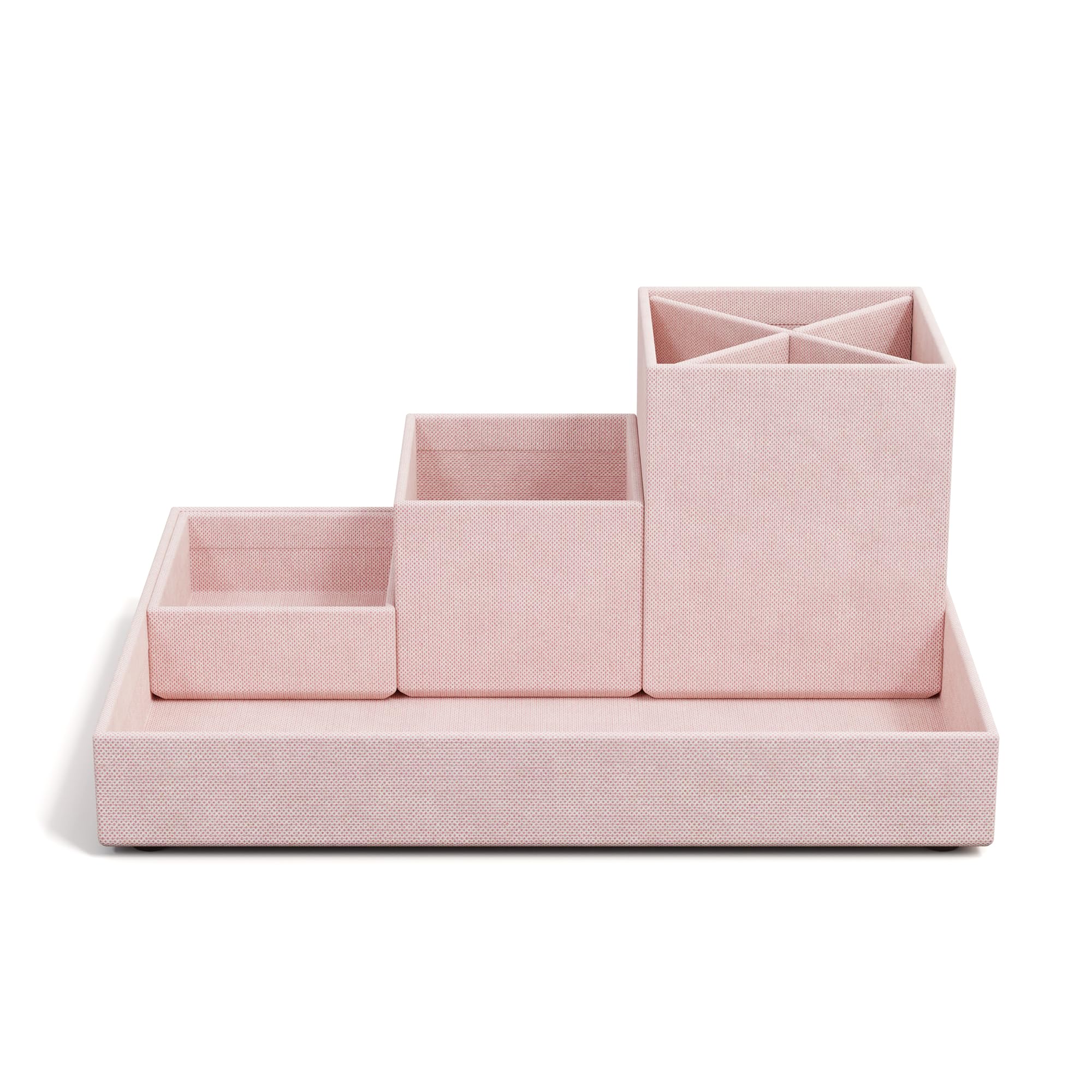 BIGSO BOX OF SWEDEN LENA Schreibtisch Organizer für Stifte, Büroklammern, Haftnotizen usw. – Sortierkasten mit 4 Fächern – Ordnungssystem aus Faserplatte und Papier in Leinenoptik – rosa