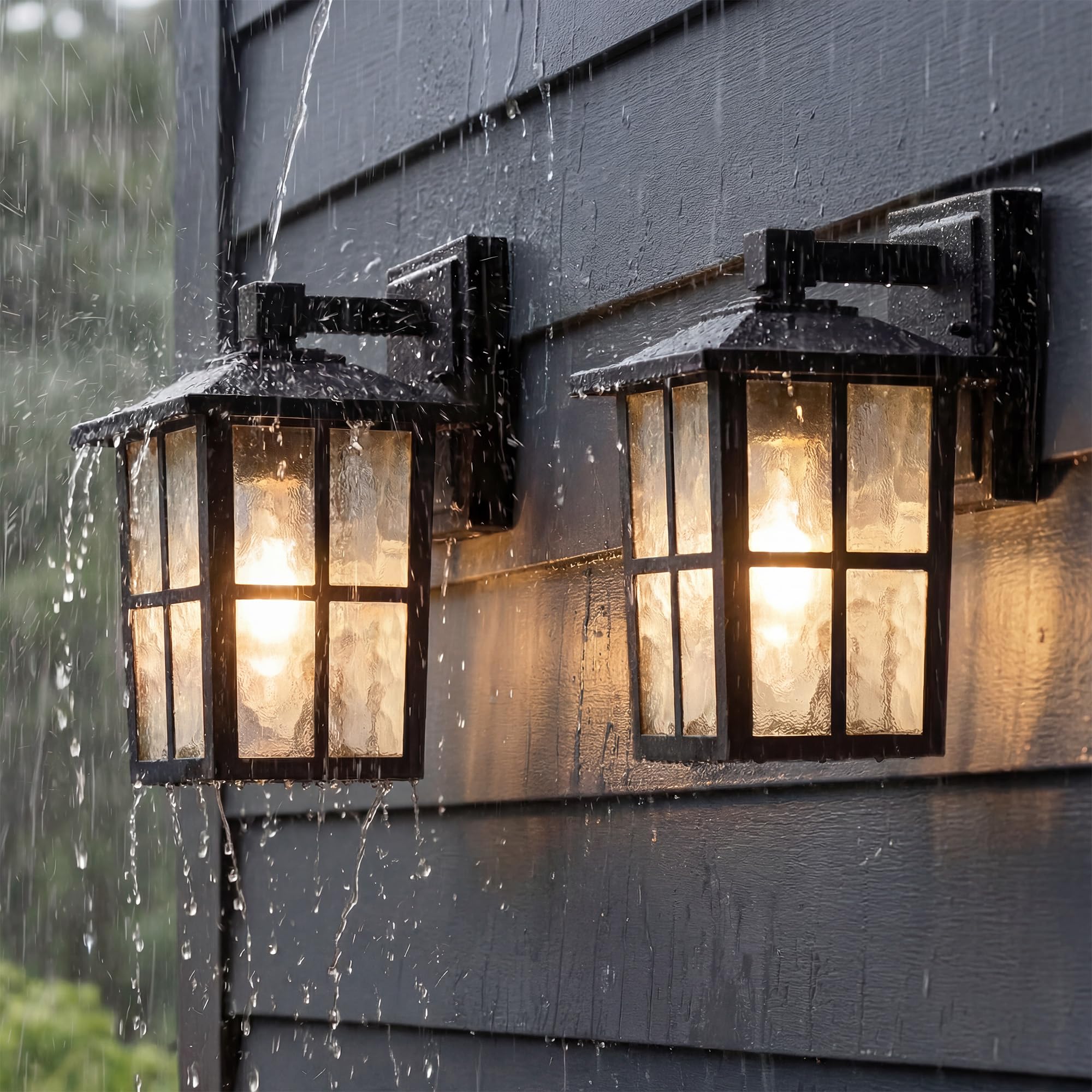 Photo 1 of KDG Outdoor Waterproof Patio Wall Light Fixtures Set of 2, Black E26 Socket Exterior Lanterns with Tempered Glass, Modern Wall Mounted Lamp Suitable for Home, Front Door, Garden, Garage, Porch