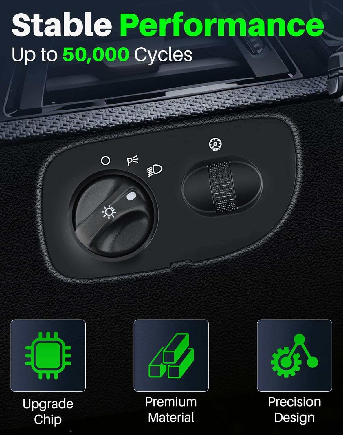 Headlight Dimmer Switch Compatible with Ford Expedition (2000-2002), F-150 (2000-2003), 2004 F-150 Heritage (No Fog Light Function), Replaces DS-1374, YL3Z11654AAA, YL3Z11654AAB, 1S2669