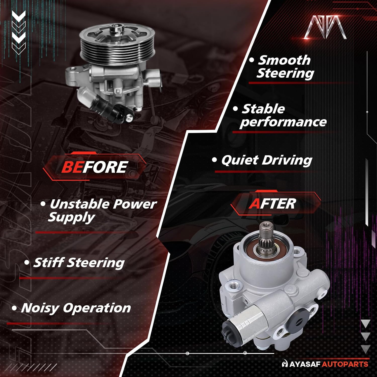 MAYASAF 21-5219 Power Steering Pump Fits for Nissan 1999-2004 Frontier, 2000-2004 Xterra, with 3.3L/V6 Engines Only, Power Steering Pump without Reservoir and O-Rings