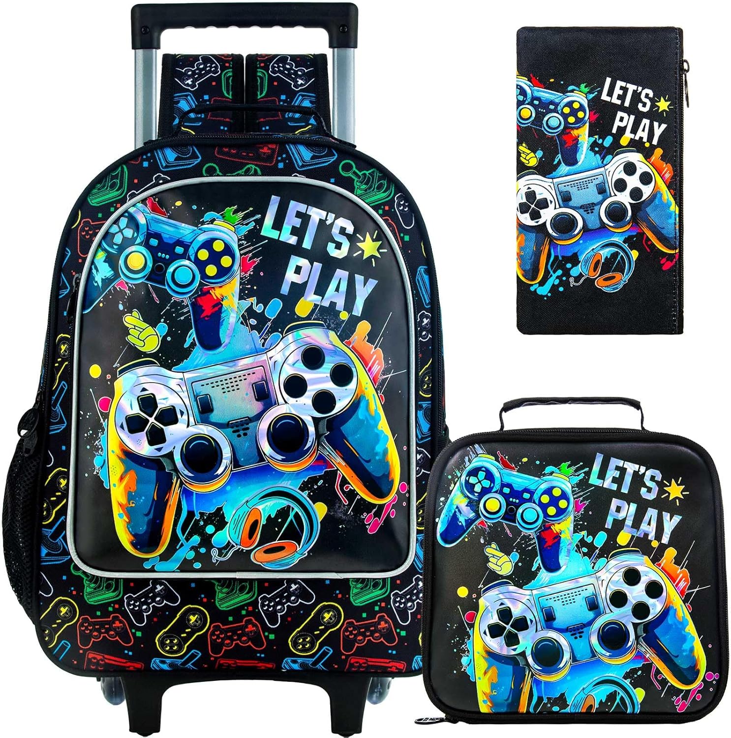 3PCS Rolling Backpack for Girls and Boys? Kids Unicorn Dinosaur Wheeled Bookbag New UV Printing Boys Game Rolling Backpack