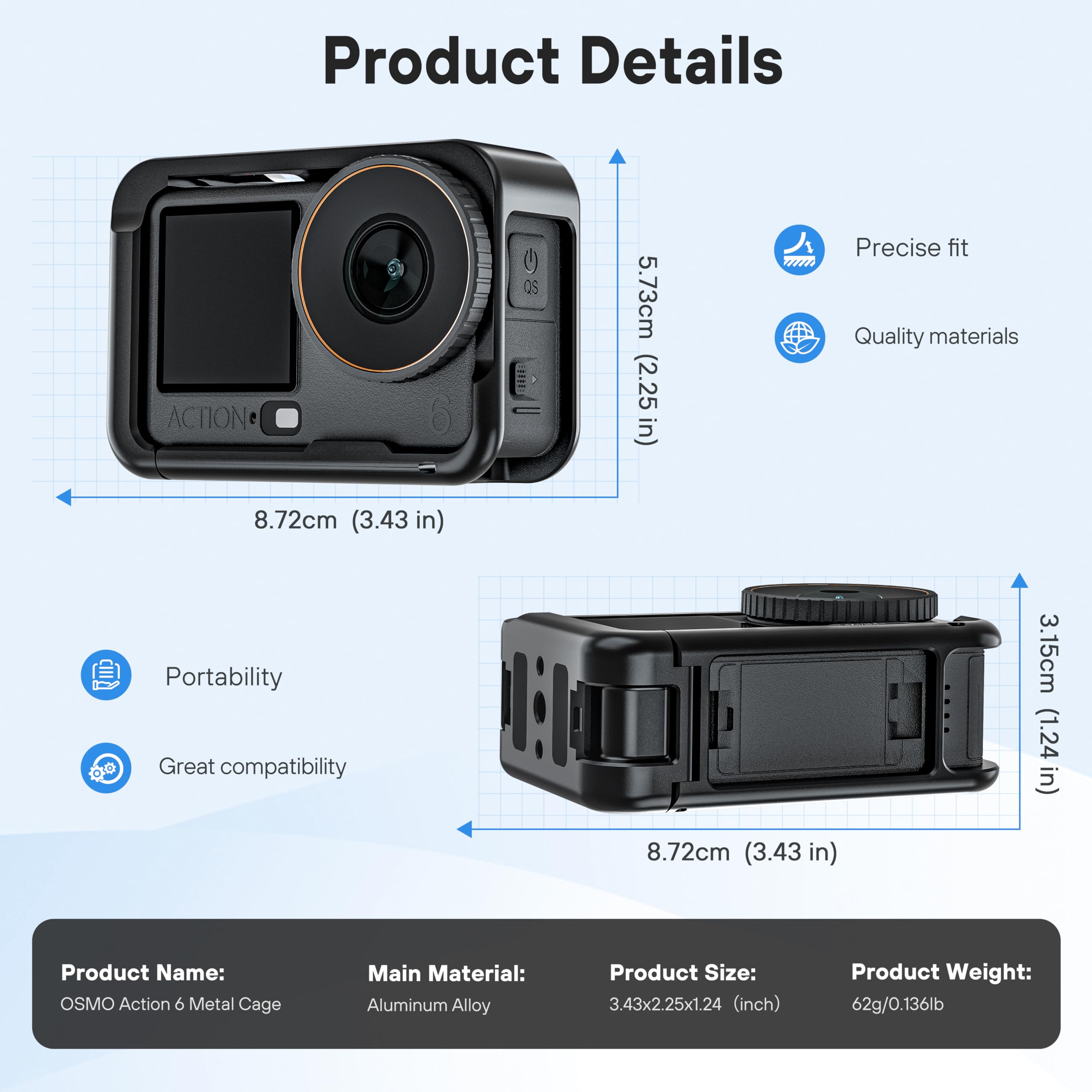 Osmo Action 6 klatka na aparat dla DJI, klatka ochronna do DJI Action 6, ramka ochronna do DJI Osmo Action 6