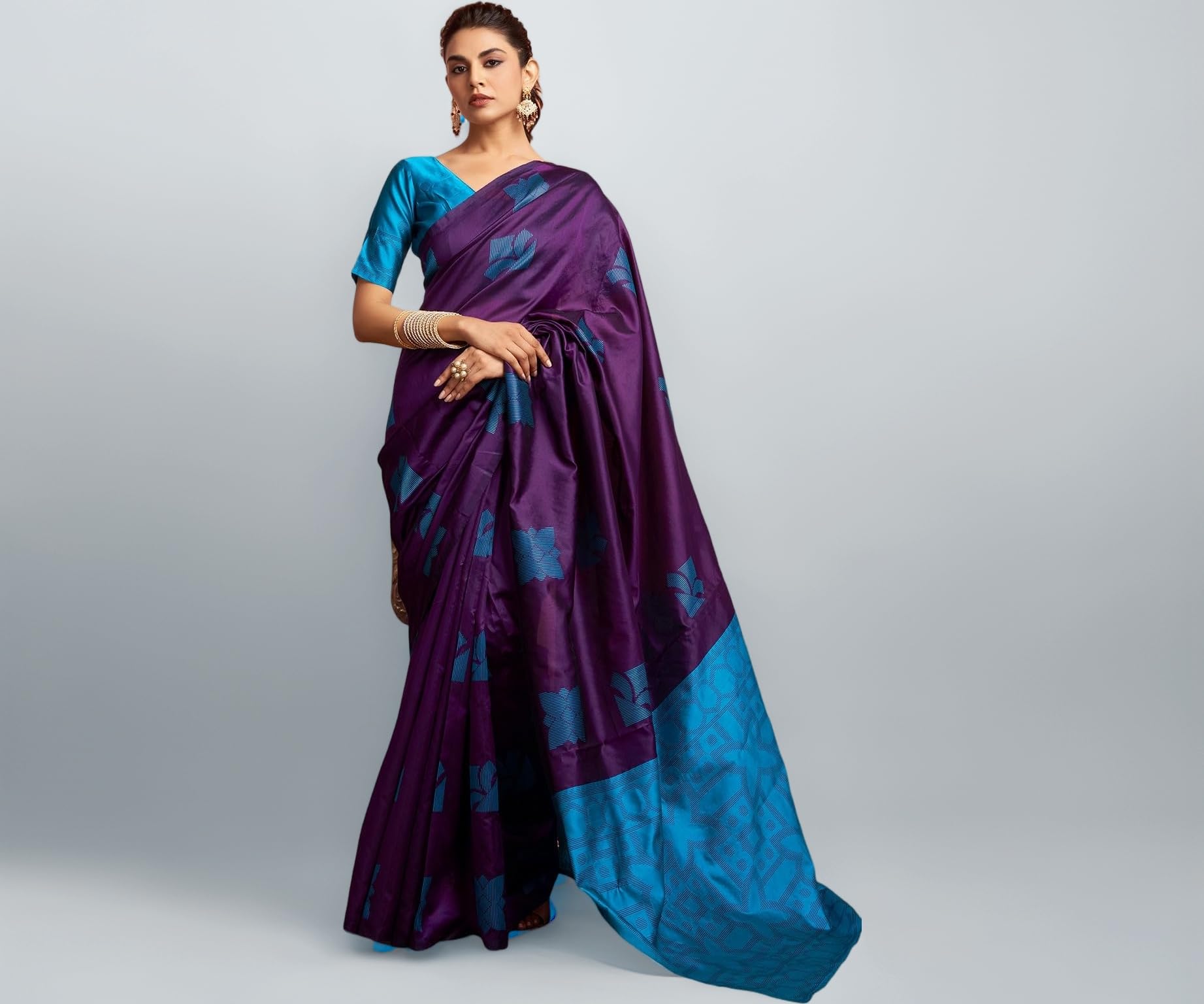 SAMAH Women's Banarasi Silk Saree with Unstitched Blouse Piece