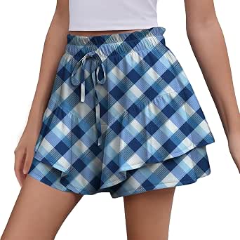 MARSVOVO Loose Shorts for Women Summer High Elastic Waisted Tiered Flowy Skort