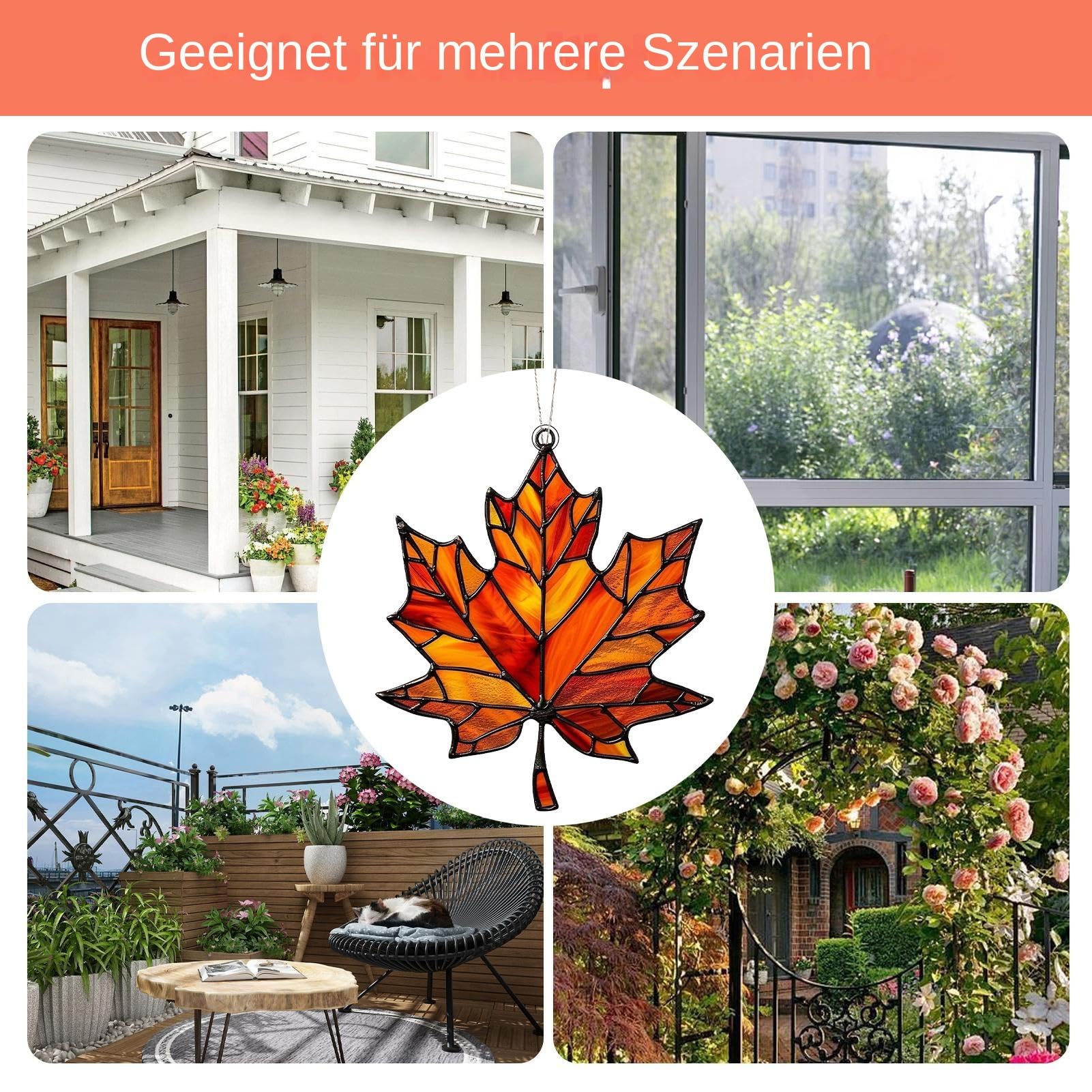 Produktbild von Hängende Deko Fenster Ahorn Glasmalerei Blatt Suncatcher, Herbst Blu00e4tter, Blatt Herbst Ornament, Herbstdeko Anhu00e4nger Geschenk Monstera Fensterschmuck Fensterdeko Herbst Herbstdeko Zum Hängen