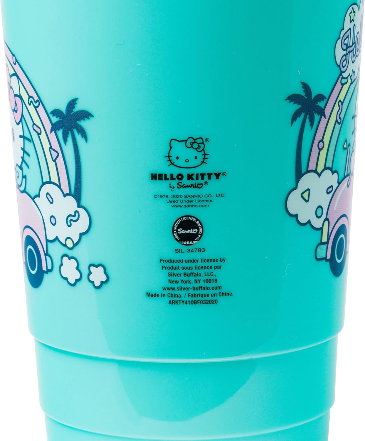 Silver Buffalo Sanrio Hello Kitty Driving in Car Under a Rainbow Plastic Tumbler with Lid and Straw, 32 Ounces - Image 5