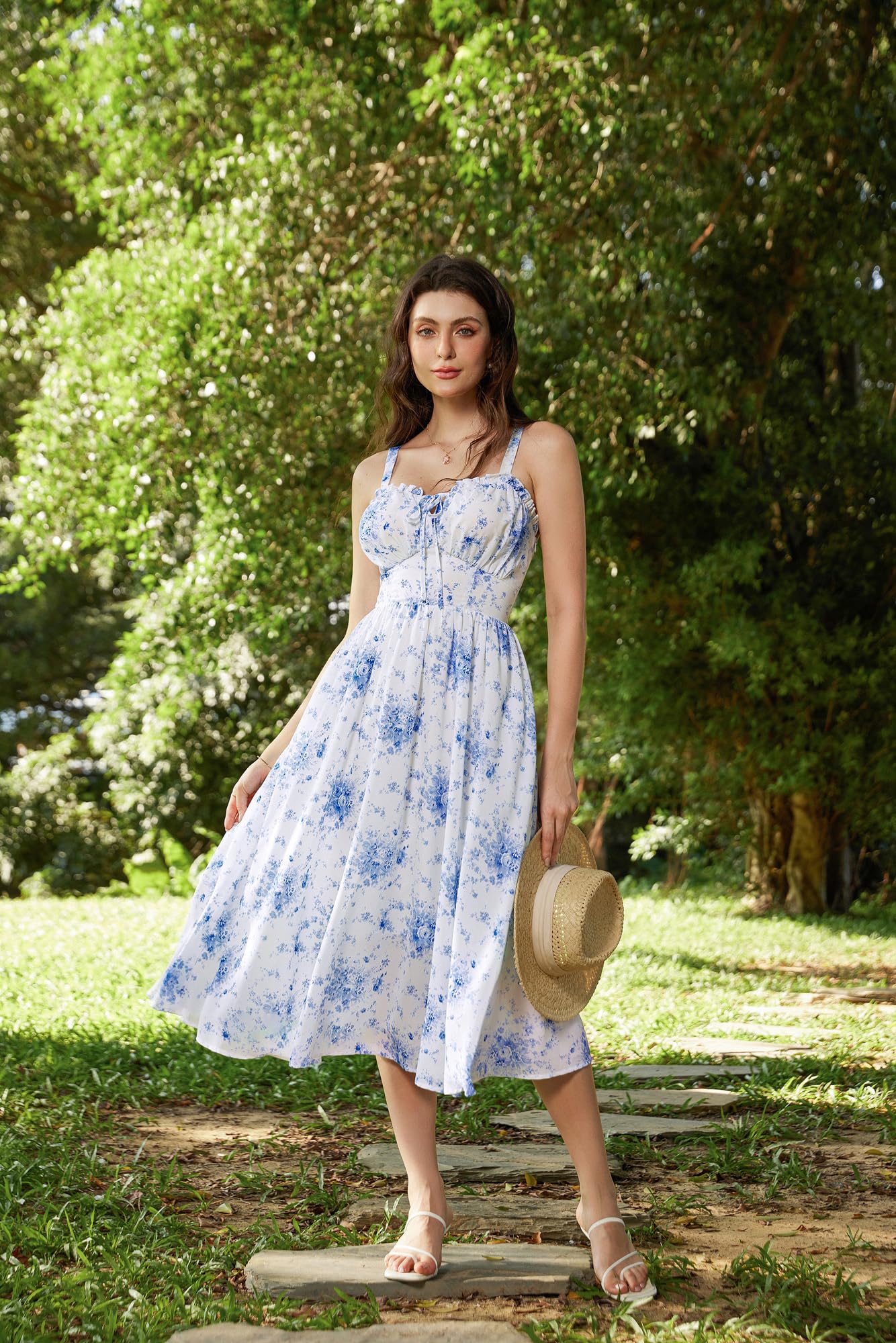 SCARLET DARKNESS Women Summer Sun Dress Casual A-Line Sleeveless Spaghetti Strap Floral Dress for Beach