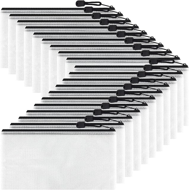 Smarpau A6 Mesh Document Bag, 36 PCS Clear Pencil Case Plastic Wallets File Folder Zip Lock Bags Storage Pouch Zipper Bags Document Folders for School, Home, Office and Travel(Black)