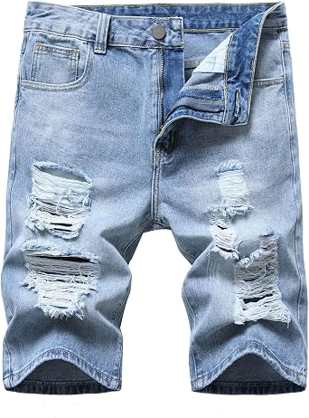 Mens Ripped Distressed Slim Fit Holes Denim Shorts,003-5 Blue,40