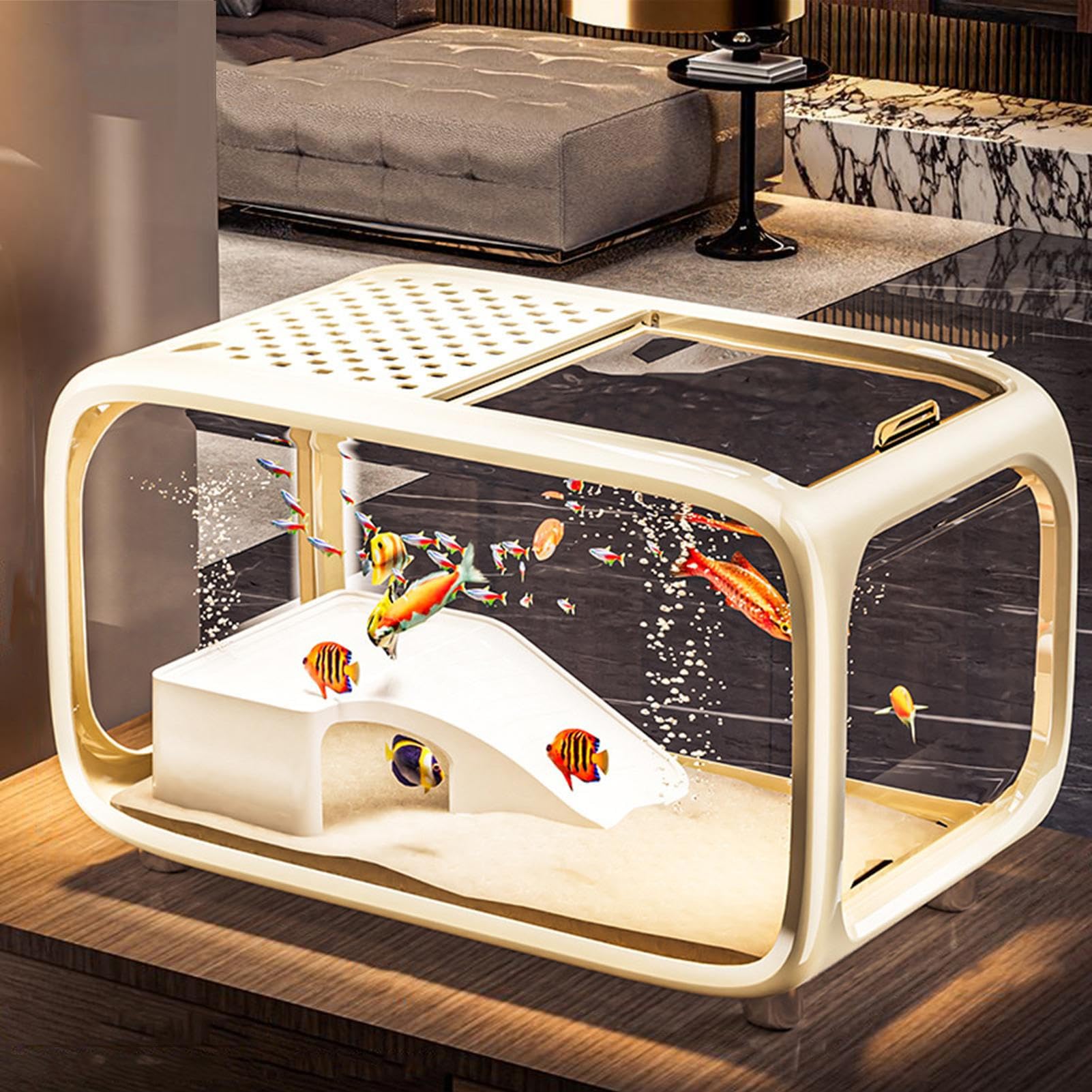 Pecera Pecera Betta Paisajismo Acuario | Decoración de Hábitat con Orificio para Alimentación de Animales Acuáticos, Plantas y Betta