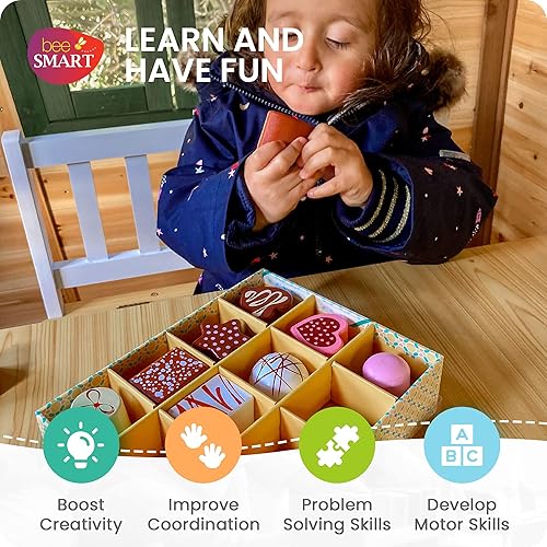 Miniatura 2 de Bee Smart Tea Party Wooden Sweet Chocolate Box  Kids Playset Pretend Play Food with Sturdy Cardboard Storage Box  Childrens Role Play & Imaginary