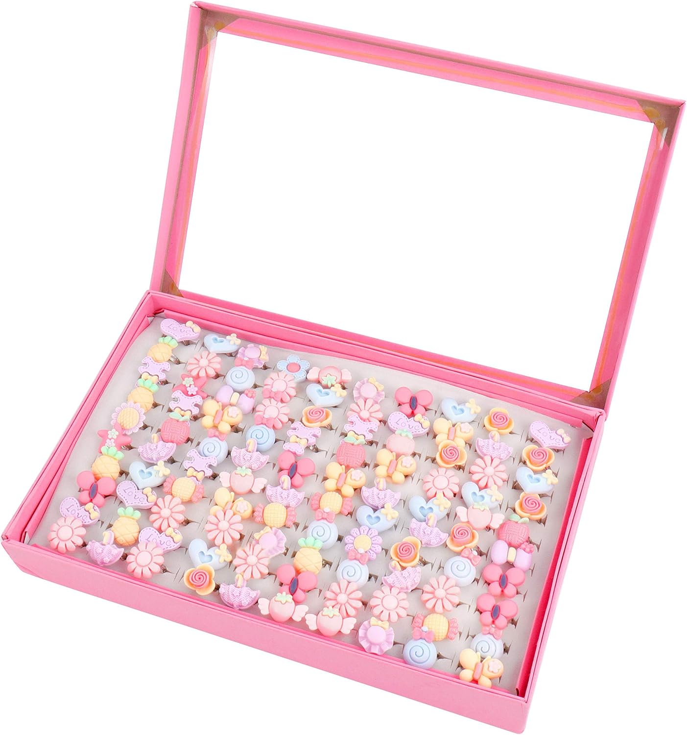 ONEST 100 Pieces Little Cute Rings Jewelry Rings Pretend Play Ring and Dress up Ring Gift