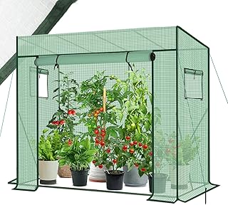 Sekey Gewächshaus Tomatengewächshaus 200x170x77 cm, Begehbarers Tomaten Gewächshaus Foliengewächshaus Balkon Outdoor - Stabil, Winterfest, UV-Beständig, Grün
