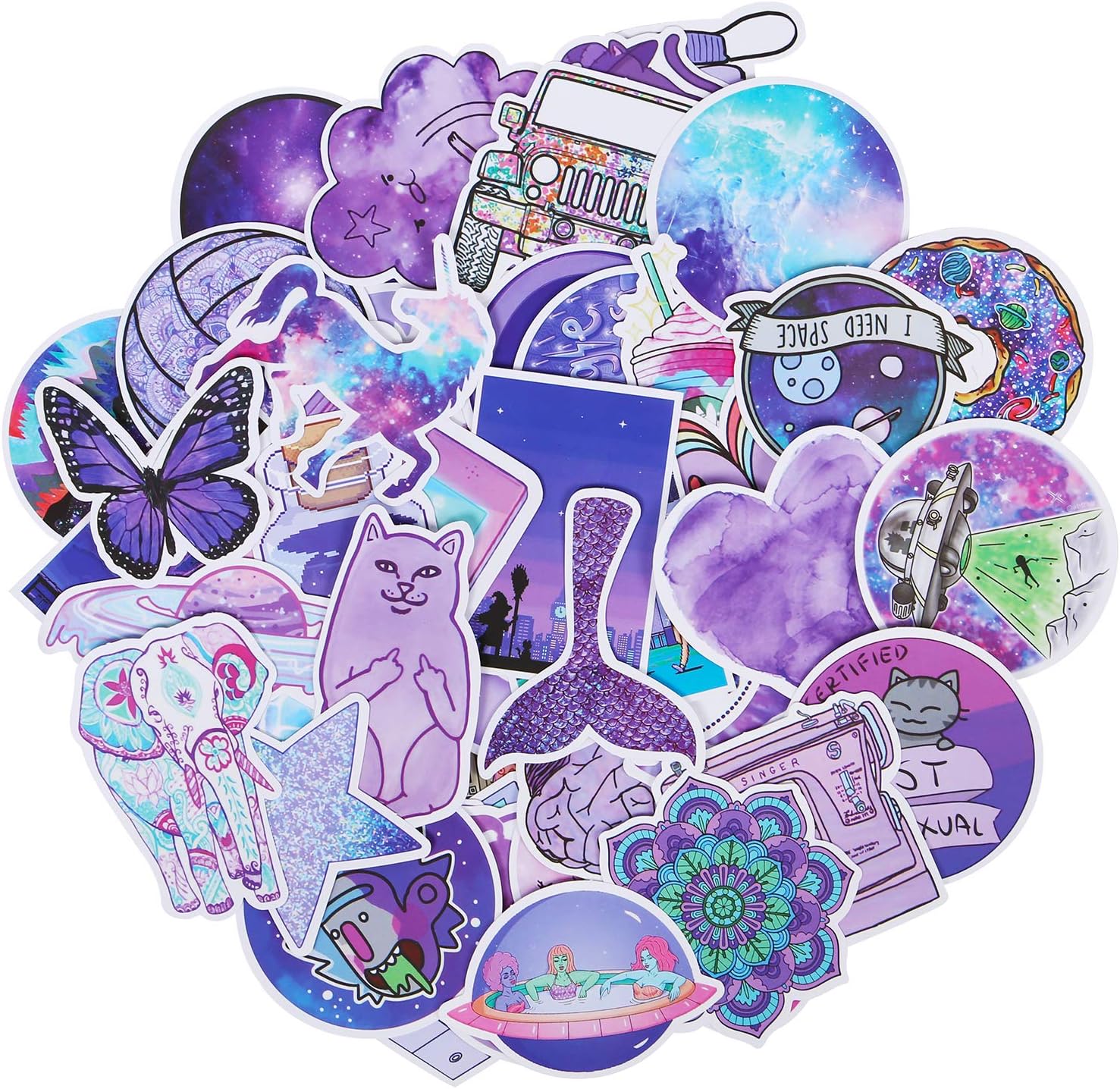 Roberly Cute Purple Stickers, 50 Pack Trendy VSCO Stickers Waterproof Water Bottle Stickers Laptop Stickers for VSCO Teen Girls Kids Guitar Skateboards Skate Stickers Unique Color Decals