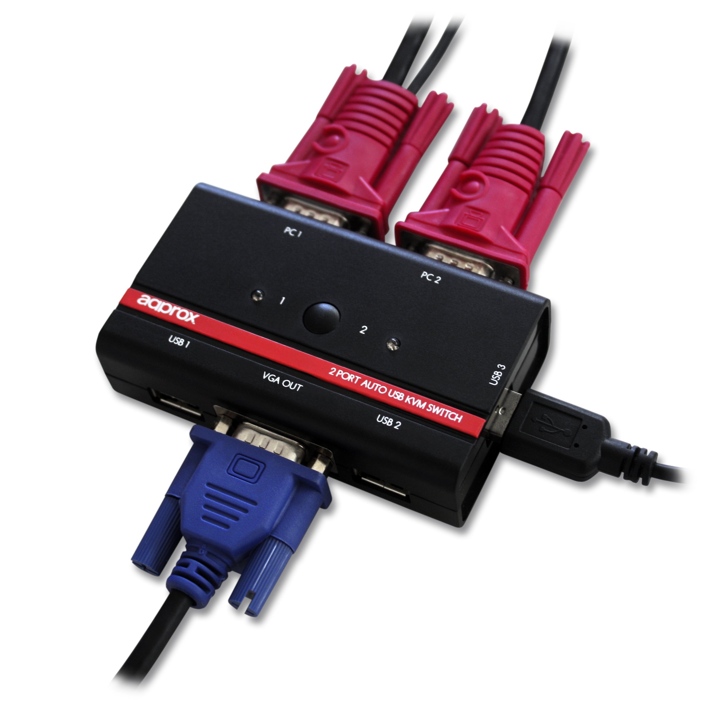 Approx APPKVMUSB2PA2 - Kit de 3 Puertos USB KVM Switch, Color Negro