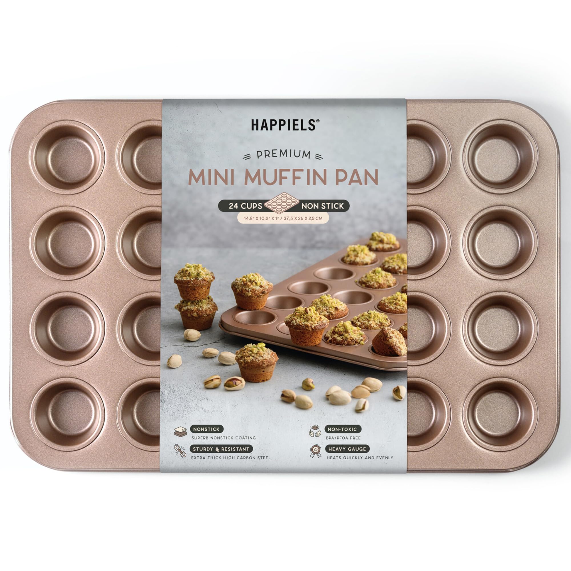 HAPPIELS Antihaftbeschichtete Mini-Muffinform für 24 Muffins, PFOA-frei, ungiftig, Mini-Cupcake-Form, beste antihaftbeschichtete Muffinformen, Karbonstahl, kleine Muffinformen, Cupcake-Backformen
