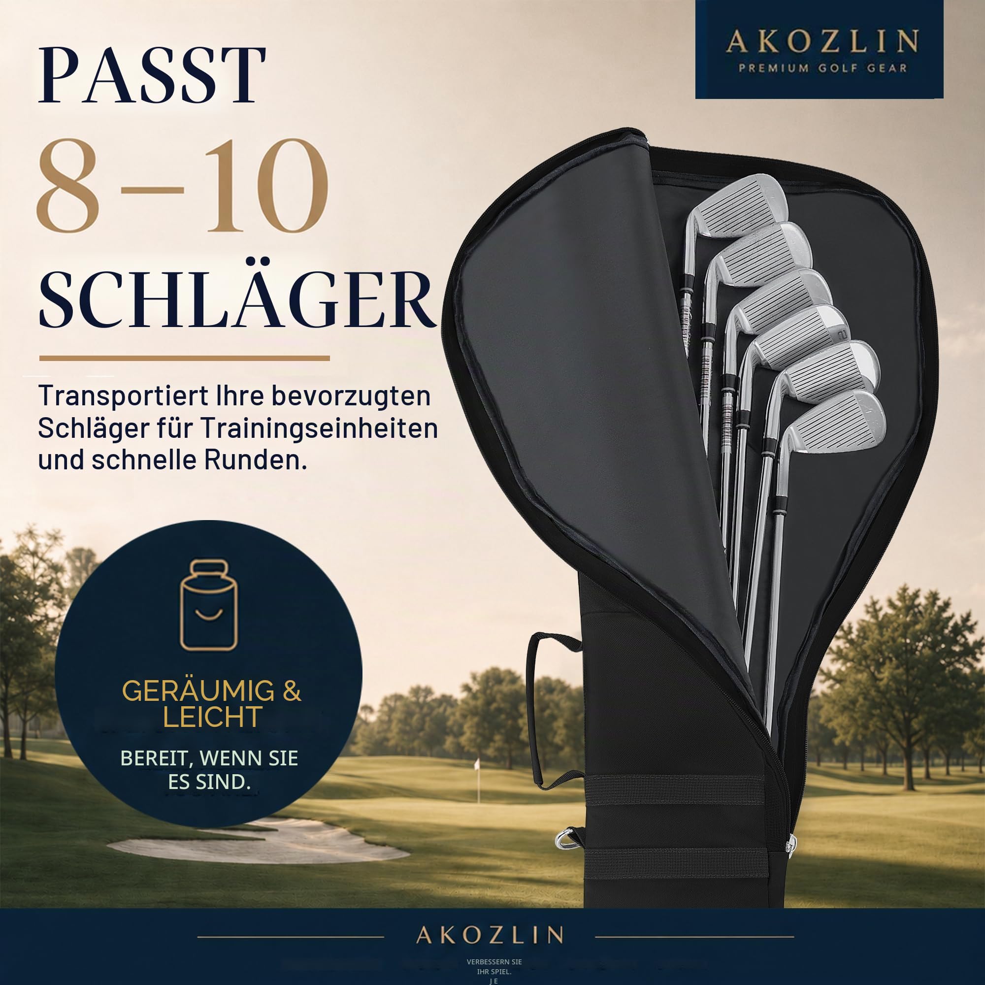 AKOZLIN Tragbare Golfschlägertasche,Für 8-10 Golfschläger,Schwarz | Für 8-10 Golfschläger