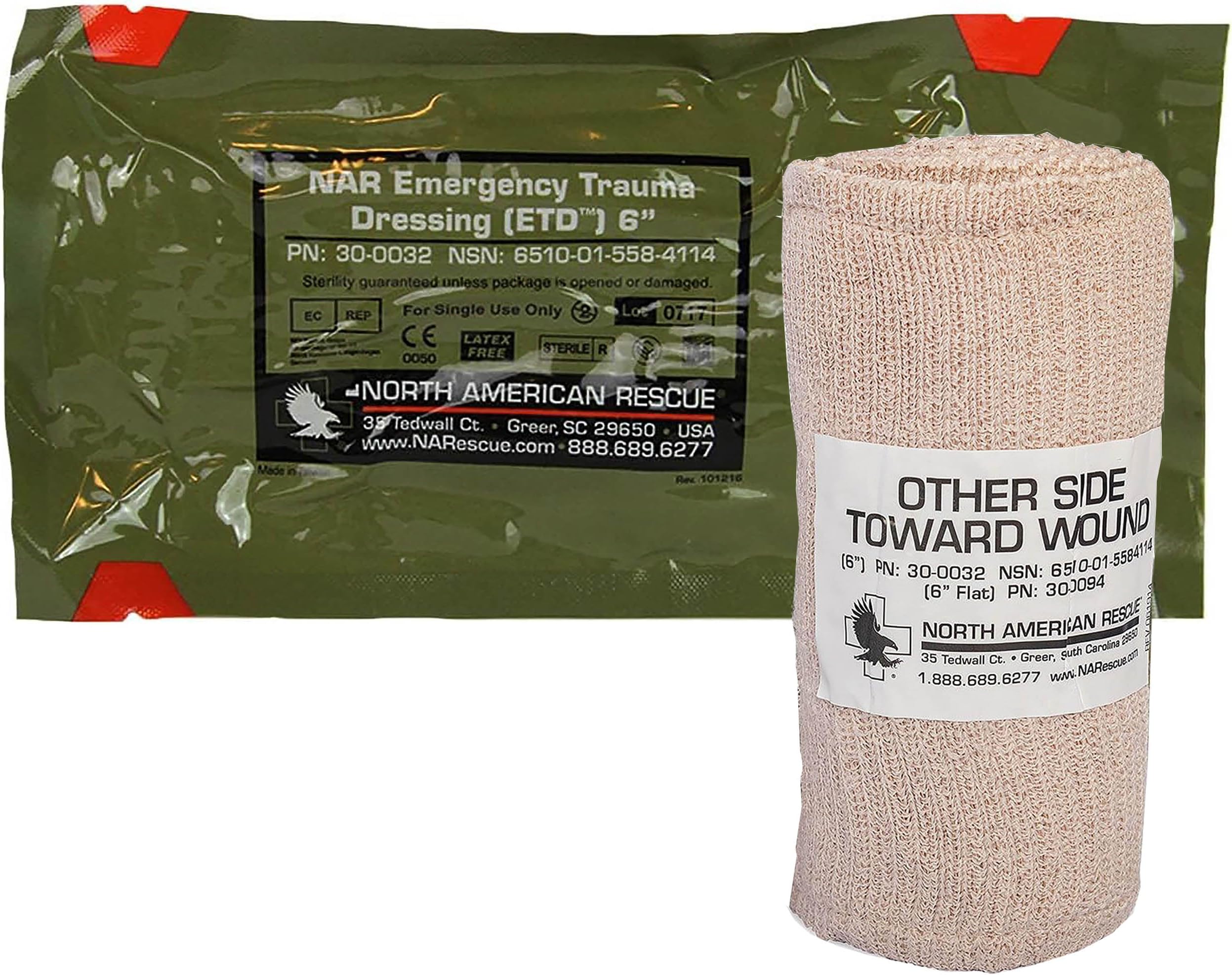 ETD Emergency Trauma Dressing, 6 Inch, NAR Sterile Elastic Bandage Wrap for Wounds, Bleeding Control - 30-0032