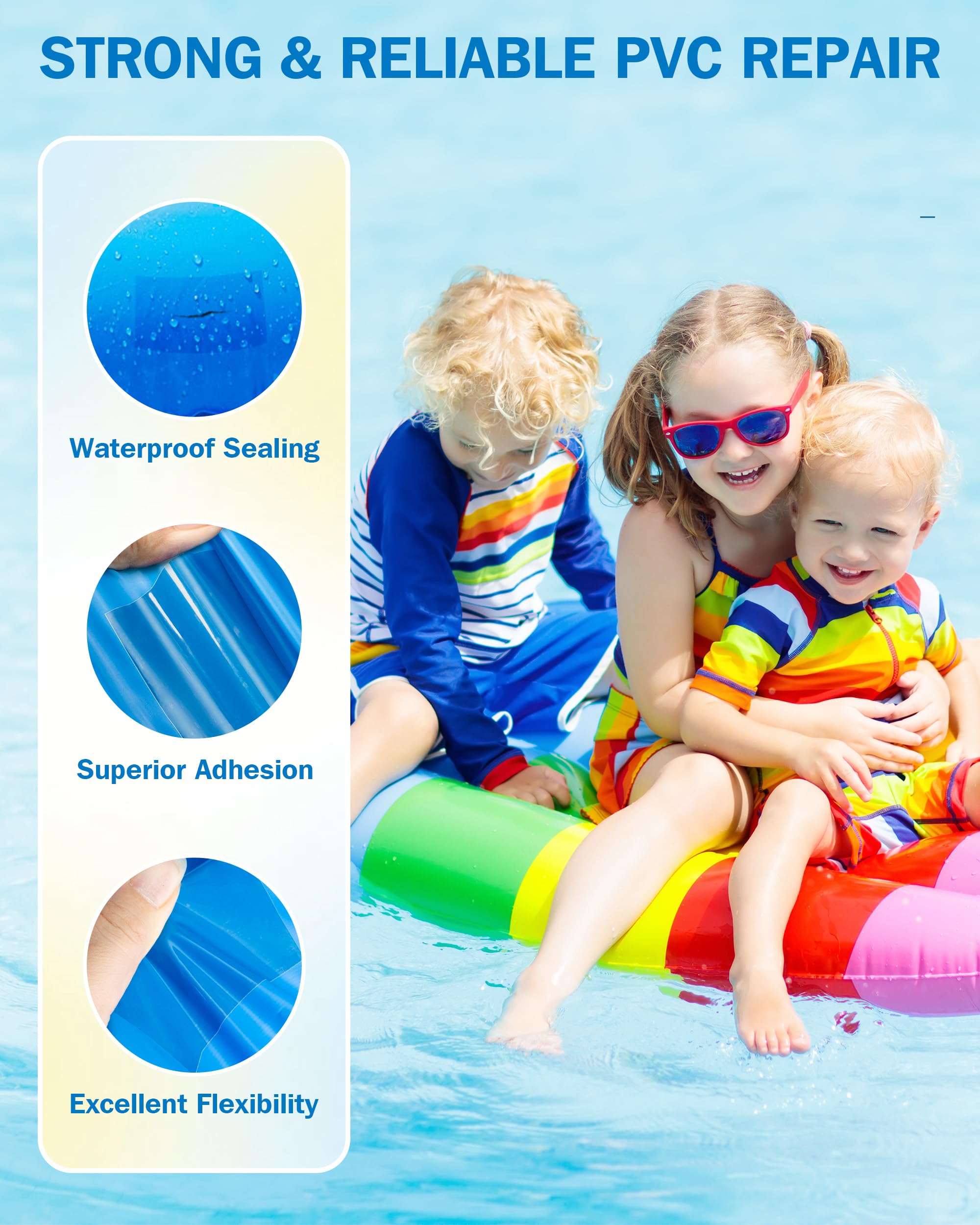 Jevvu Pool Repair Kit, 80ml Heavy Duty Waterproof Air Mattress Patch Kit for Hot Tub, Pool, Boat & Inflatables – Includes Patches, Scraper & Applicator Tool - 4