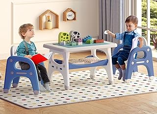 Toddler Table and Chair Set, Kids Table and Chairs with Storage Space and 2 Chairs, Toddler Chair and Table Set for 1-6, Toddler Table and Chairs for Playroom, Bedroom, Kindergarten, Nursery (Blue)