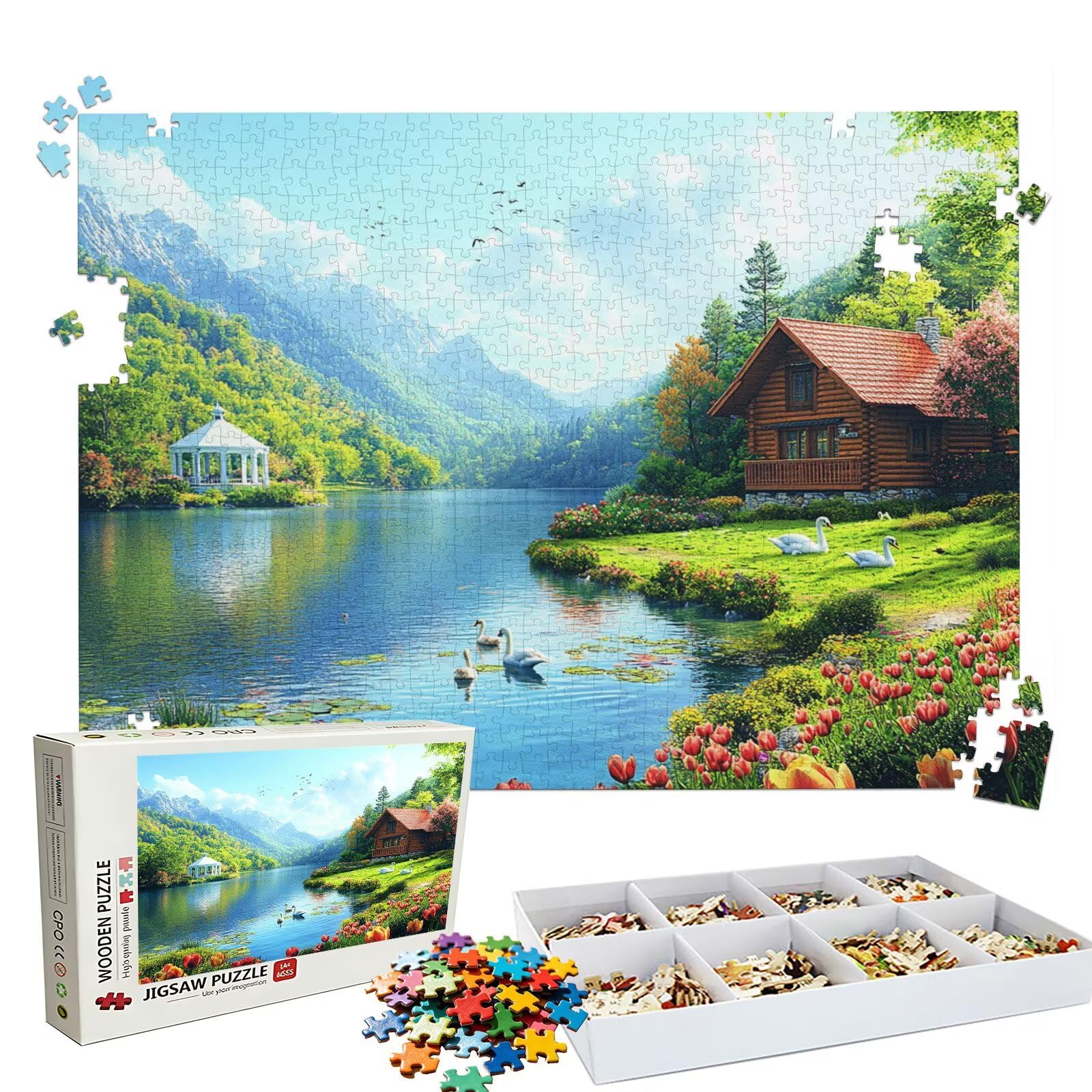 Puzzle lago Paesaggio(2), Puzzle Adulti 3000 pezzi, Puzzles Legno con Squisita Scatola di Imballaggio, Rompicapo per Esperti con Incastro Perfetto, Stampa Alta Definizione, Regalo per Adulti W3H-916