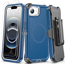 for iPhone 17e / 16e Case with Belt Clip Holster, [Compatible with Magsafe] [2X Screen Protector] Military Grade Shockproof 3-Layer Protection, Heavy Duty Magnetic Phone Case Cover Blue