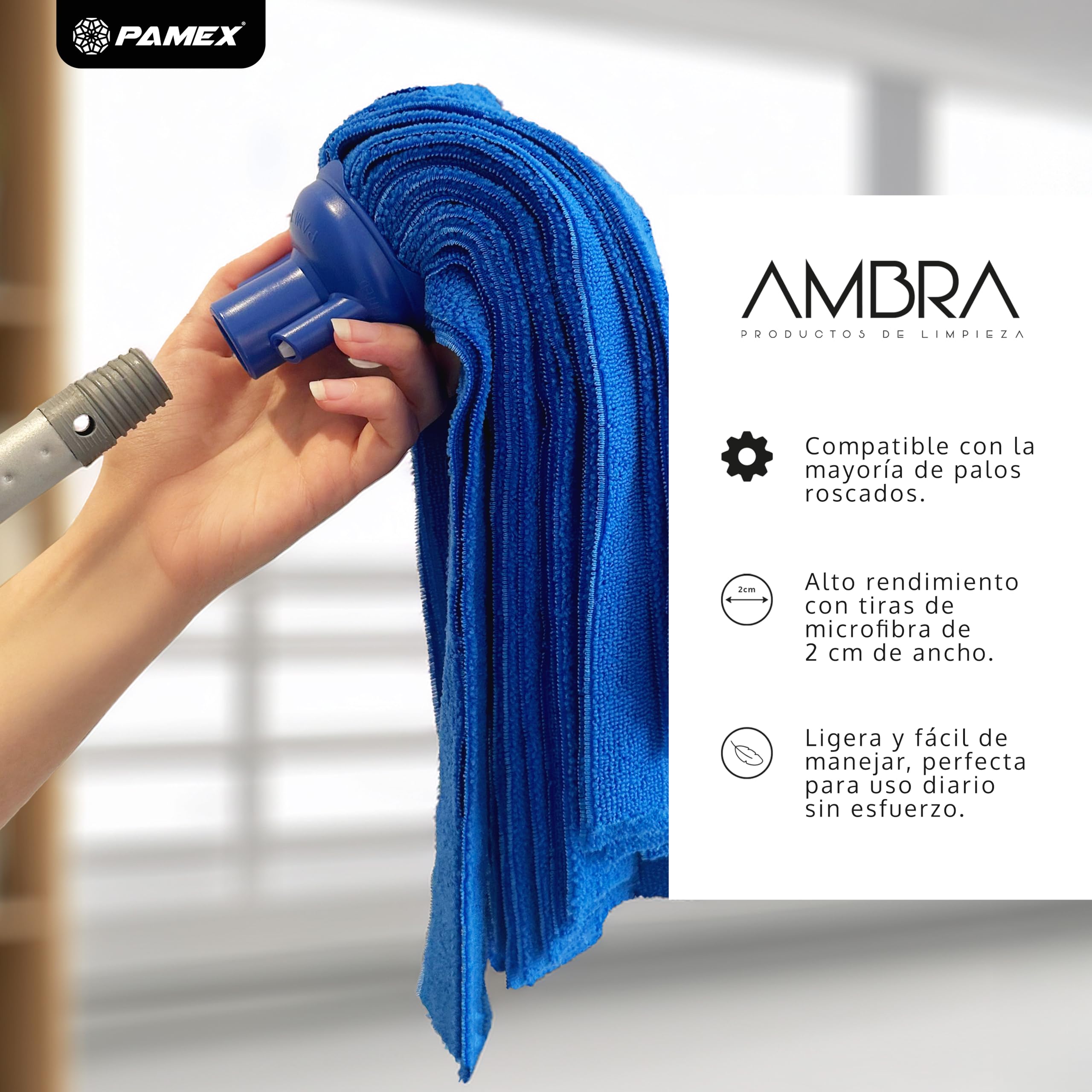 Pamex - Fregona Microfibra Tiras Ambra Azul - 24 Unidades