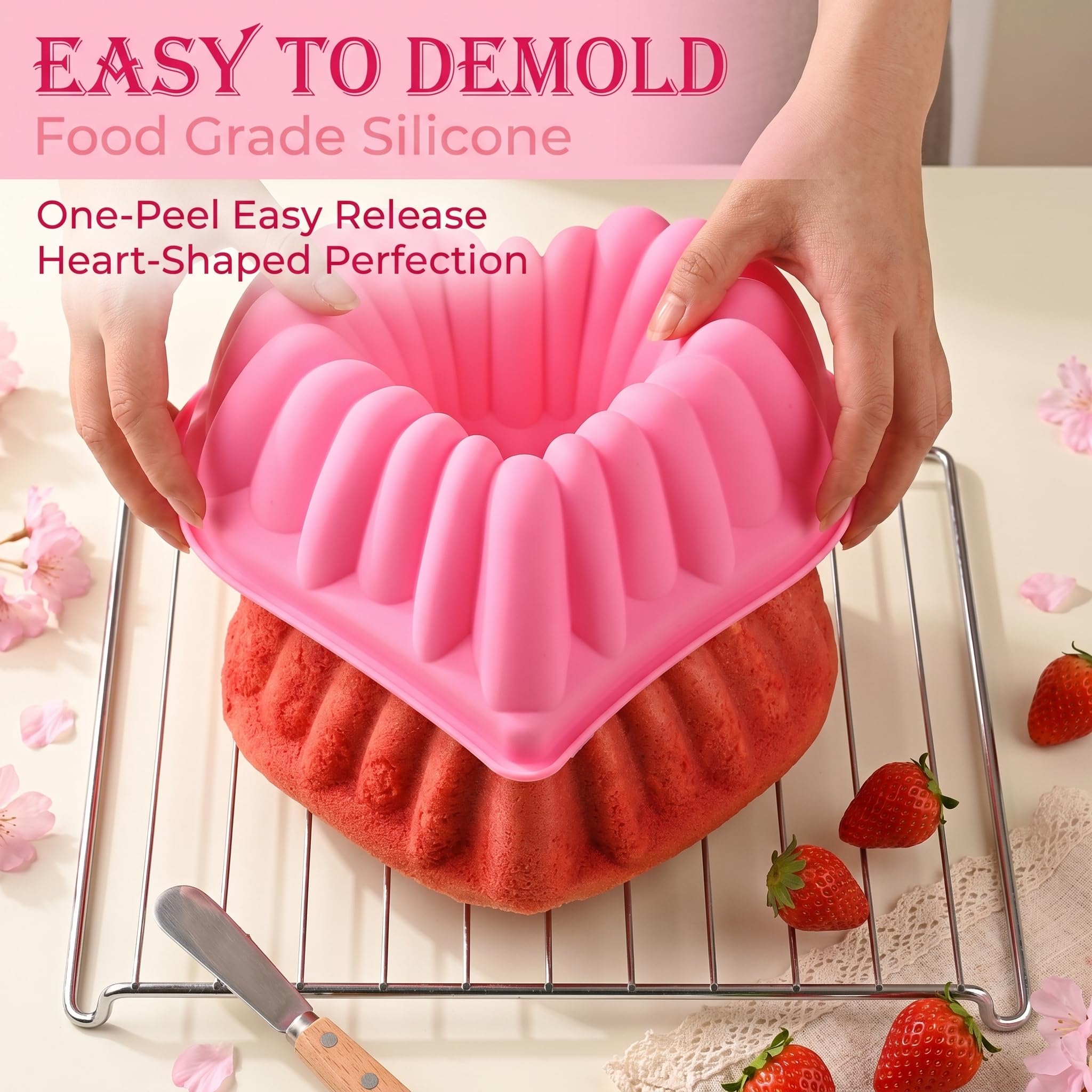 2 Pezzi Stampo per Torta a Forma di Cuore, 23.5 cm Stampo Ciambella in Silicone, Stampo Ciambellone Antiaderente per San Valentino, Matrimonio, Compleanno, per Dessert (Rosa e Verde)