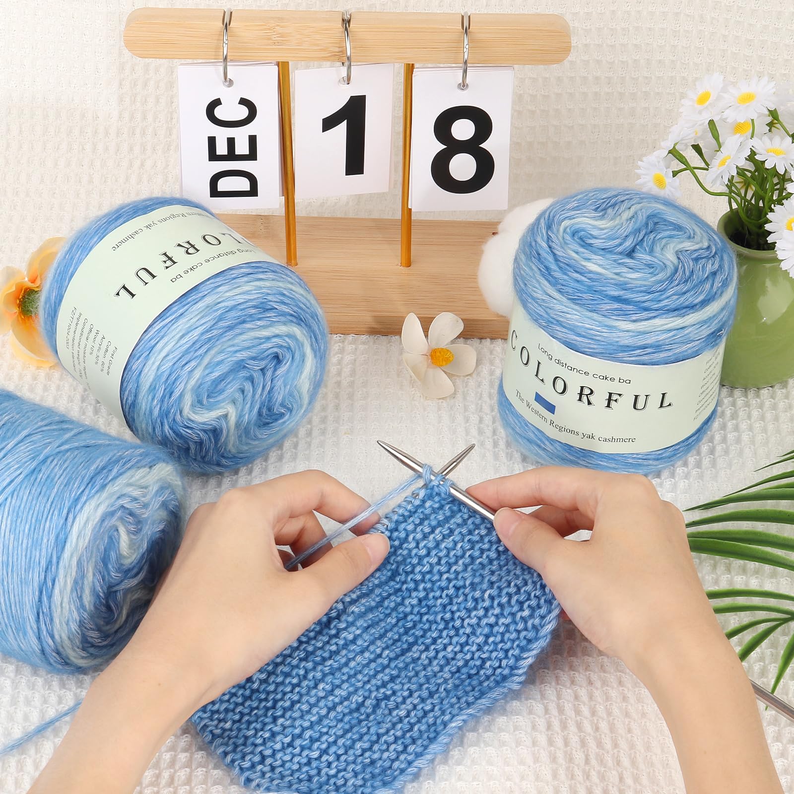 Aeelike Ombre Yarn Blue, 4 x 100g of Gradient Yarn Cake for Crochet, 60% Cotton 30% Acrylic 10% Wool - Image 2