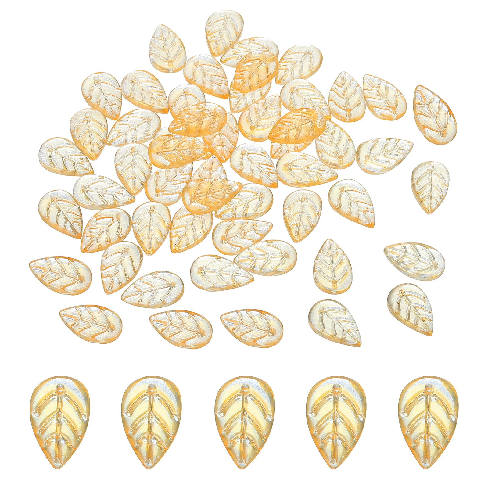 PATIKIL 18 x 11mm Czech Glass Leaf Beads, 50 Pcs Crystal Leaf Beads for Jewelry Making DIY Craft Bracelet Necklaces Earrings, Yellow
