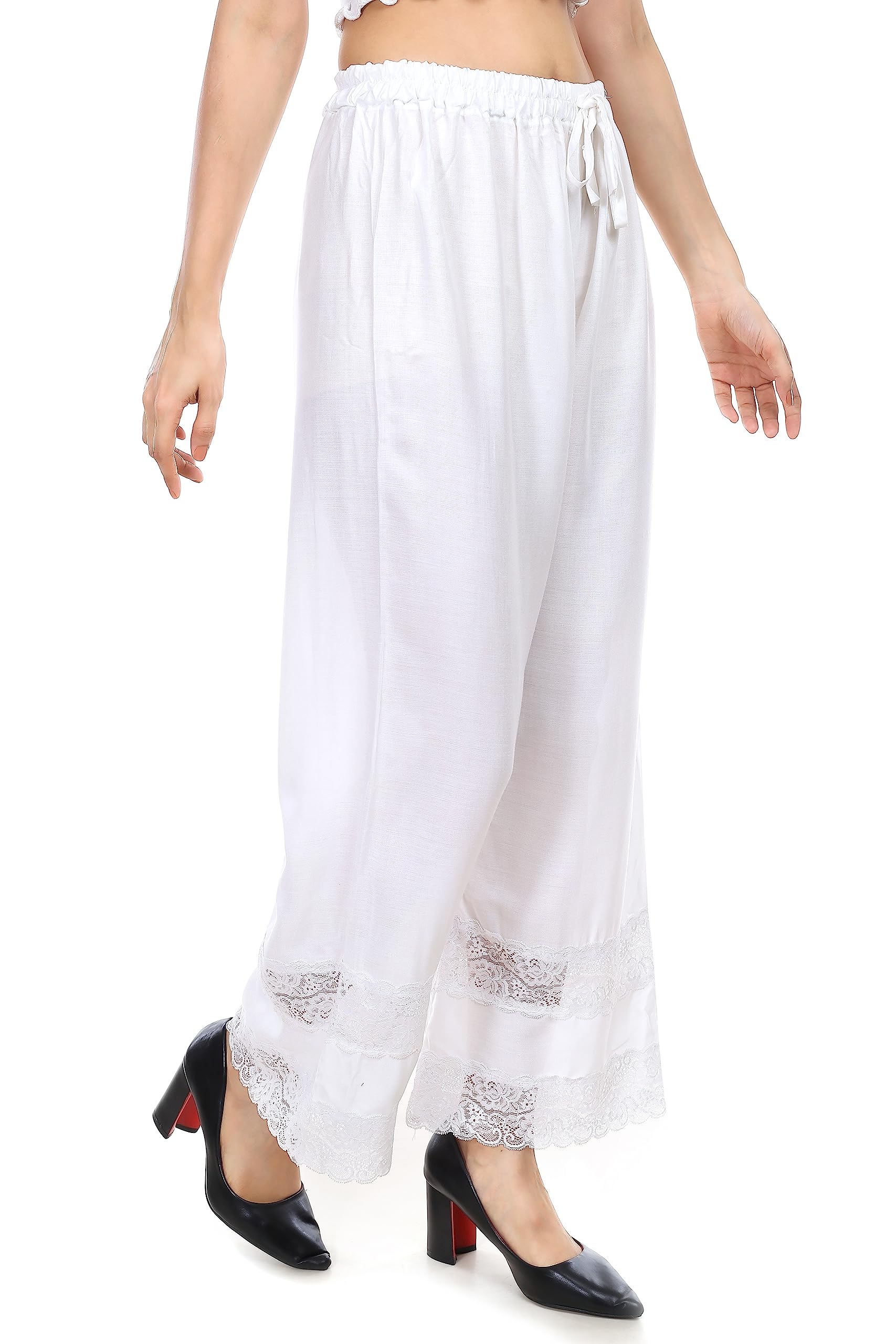 monis boutique house MONIS Women's Rayon Palazzo with Dual Lace | Soft & Comfortable Ethnic Bottoms | Elegant Design for Kurti & Tops | Free Size Elastic Waist | Wide Leg Pants-picture-30
