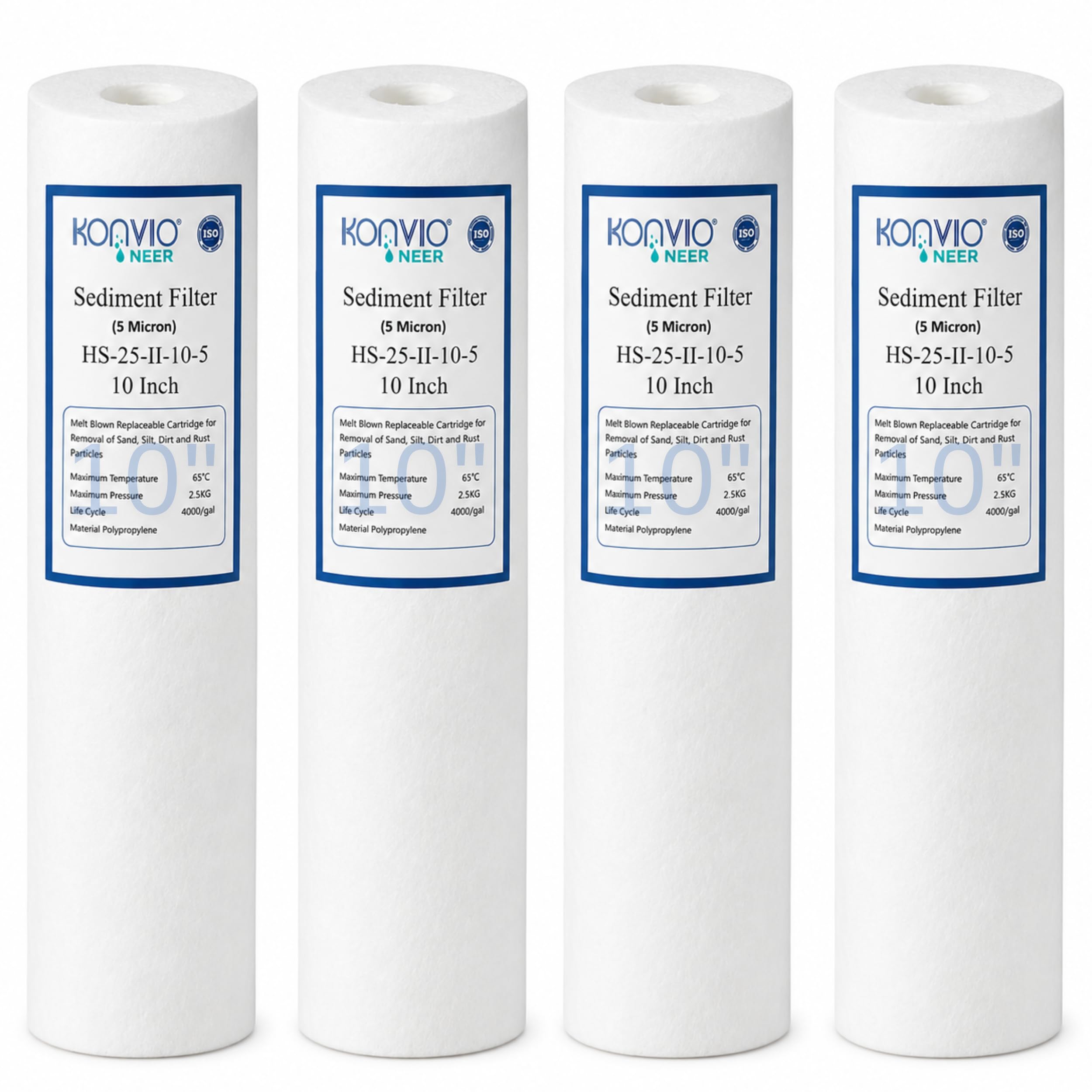 KONVIO NEER 10 Inch High Density Spun Pre-Filter (5 Micron PP Spun) Cartridge Compatible for 10 Inch Pre-Filter Housing of All Water Purifier | Pack of 4 Spun-image-5