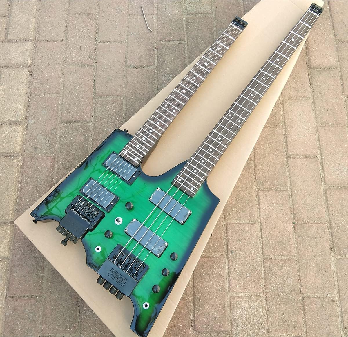 Dluble neck headless guitar and bass 24F mahogany body (green) (green)