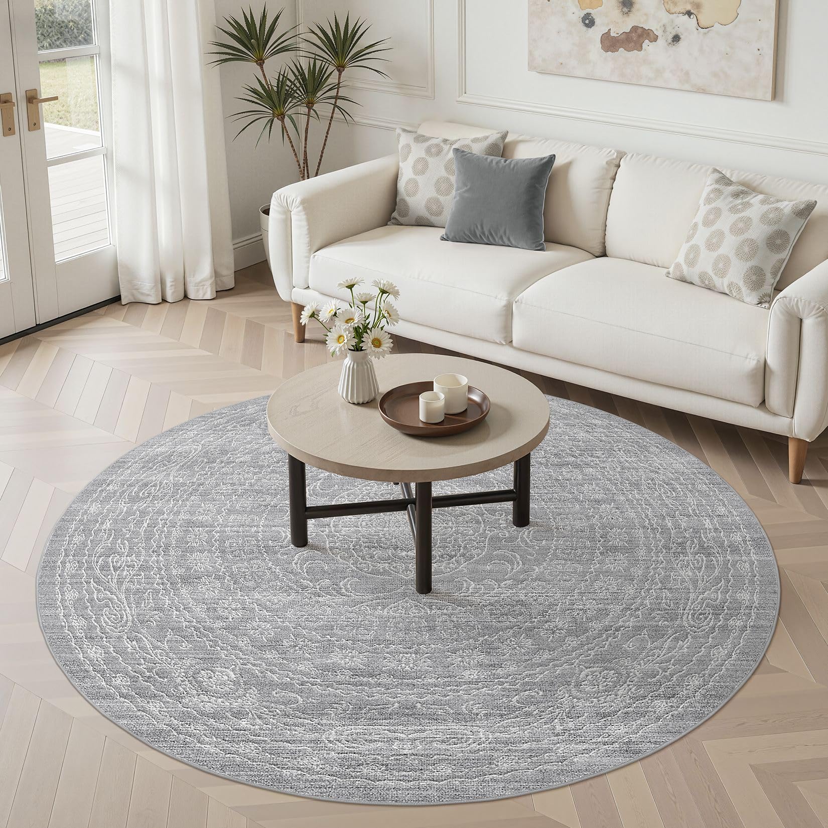 5x7 Area Rugs Living Room: Washable Large Vintage Beige Rug Neutral Non-Slip Soft Stain Resistant Indoor Carpet for Bedroom Nursery Dining Room Under Table Bed Home House Office Playroom — view 30