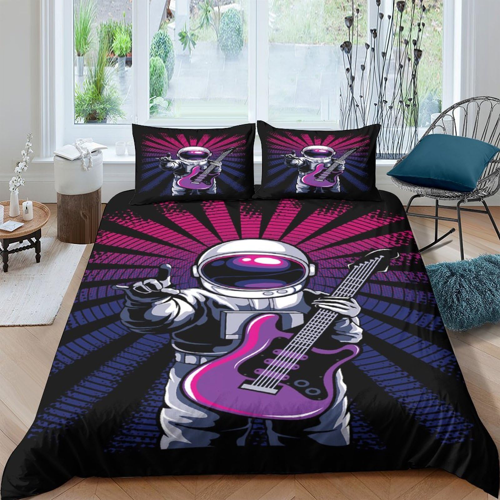Ctjqhvkz Style-1 3D Printed Astronaut Guitar Fitted Sheet Microfiber Soft Washable Rock Music Bed Cover For Bedroom Dorm Mattress Decor Single（135X200cm）