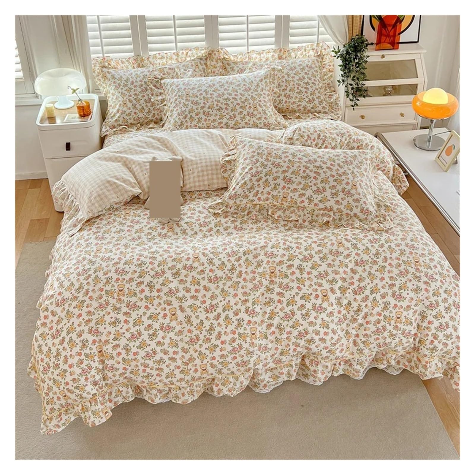 GCYEIDMA Ruffle Duvet Cover 1pc Ruffles Duvet Cover Pure Cotton Comforter Floral Style Bed Covers housse de couette Quilt (No Pillowcase)(Color 1,Single 150x200cm 1pc)