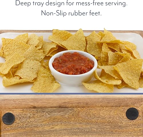 Miniatura 7 de AuldHome Design Bandeja de inmersión y astillas de esmalte, esmalte rústico de granja y plato de madera para servir