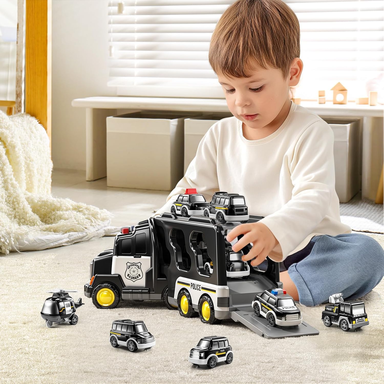 MiniExplorer 5 in 1 Police Trucks Boy Toys for 3-5 Year Old Toddlers - Toys for 3 4 5 6 7 Years Old Transport Vehicle Carrier Truck Sets Kids Boys & Girls — Amazon image 2